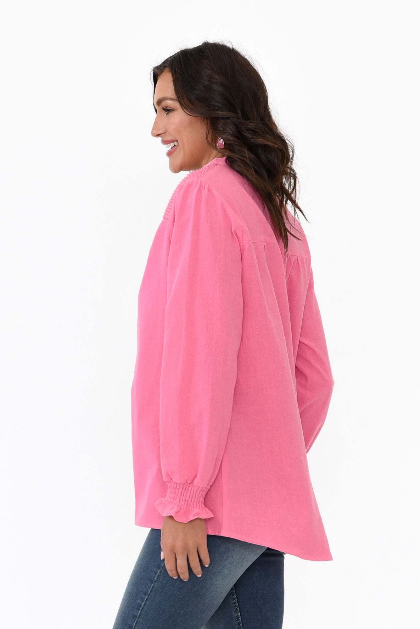 April Pink Cotton V Neck Top
