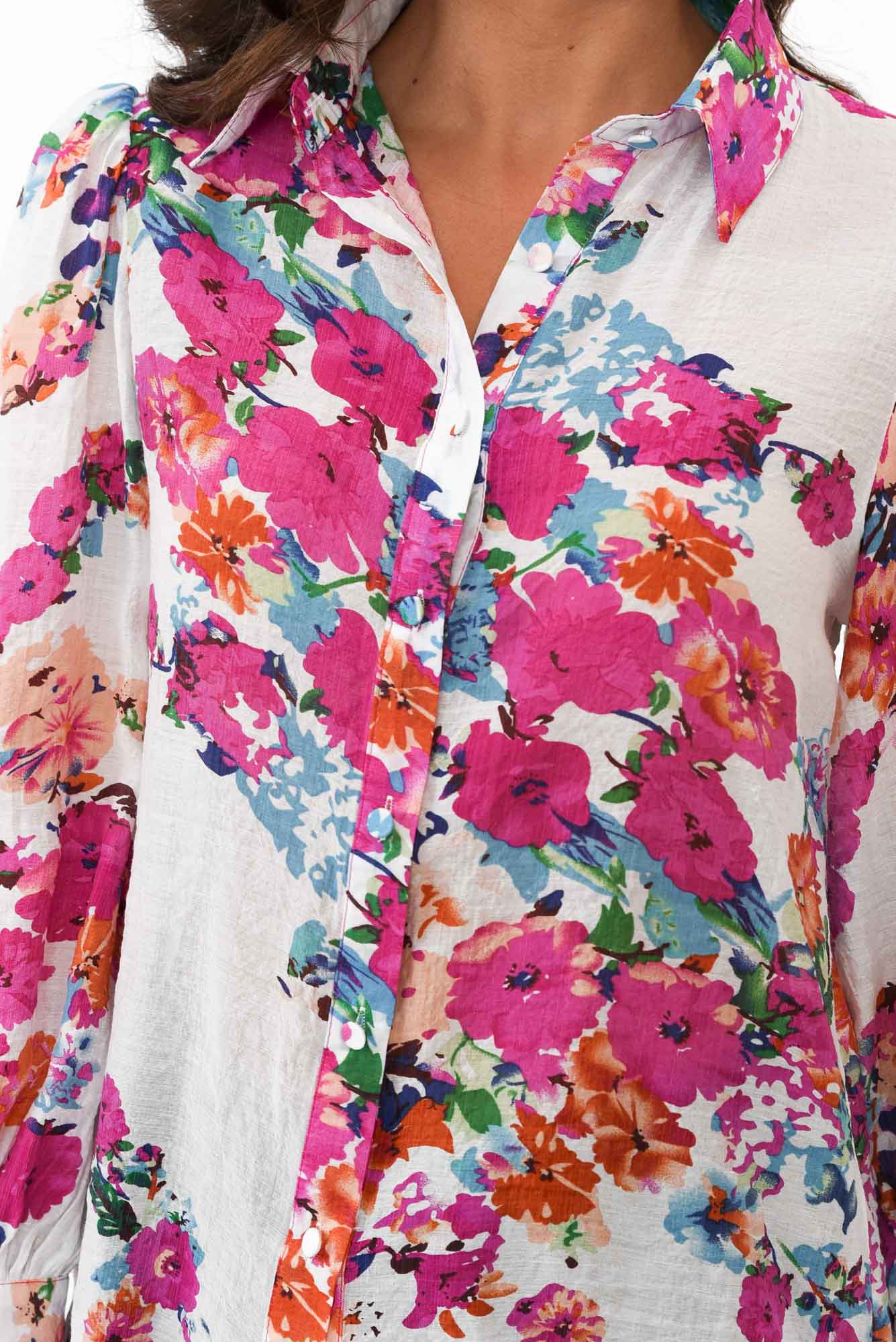 Astrid White Blossom Cotton Blend Shirt