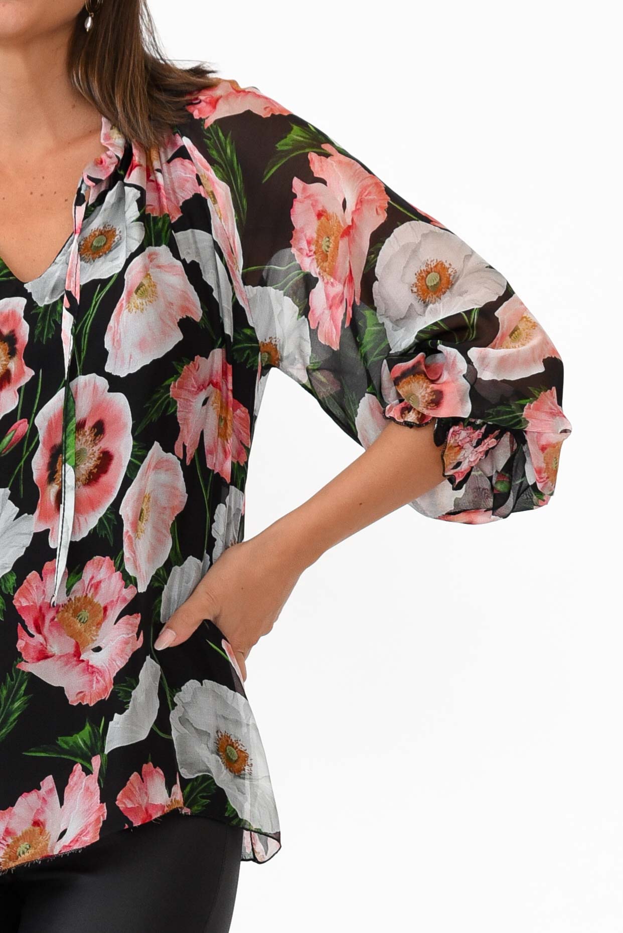 Eliska Black Floral Silk Top