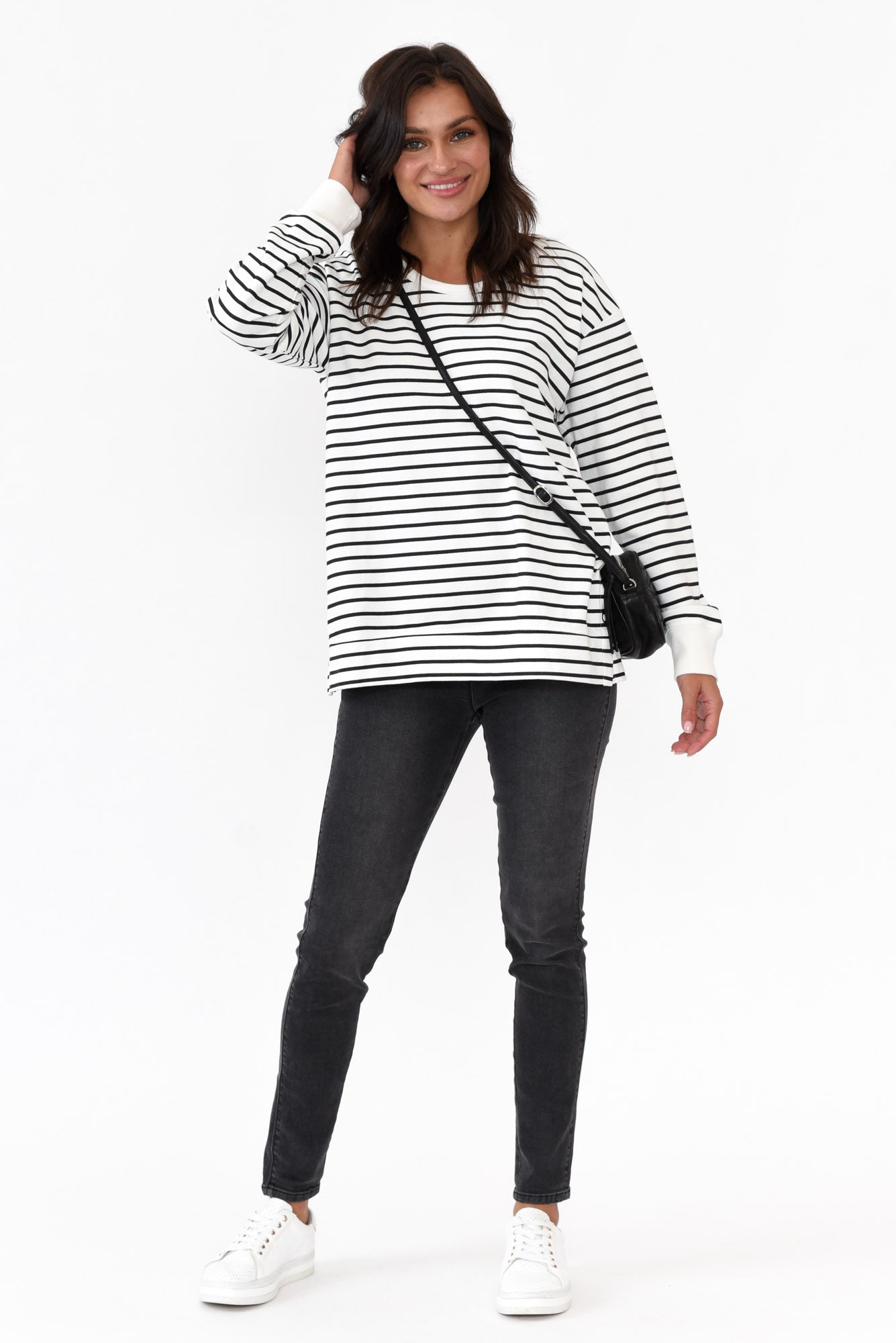Prado Black Stripe Cotton Crew Jumper