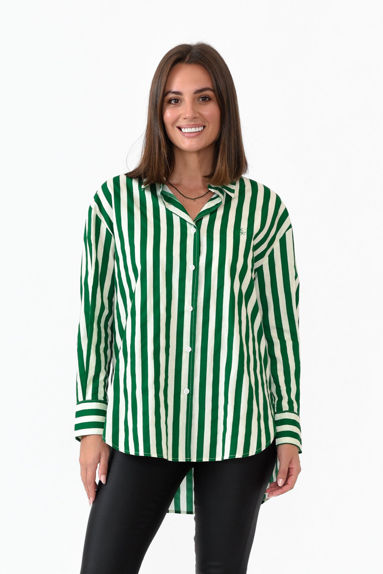 Presley Green Stripe Cotton Poplin Shirt