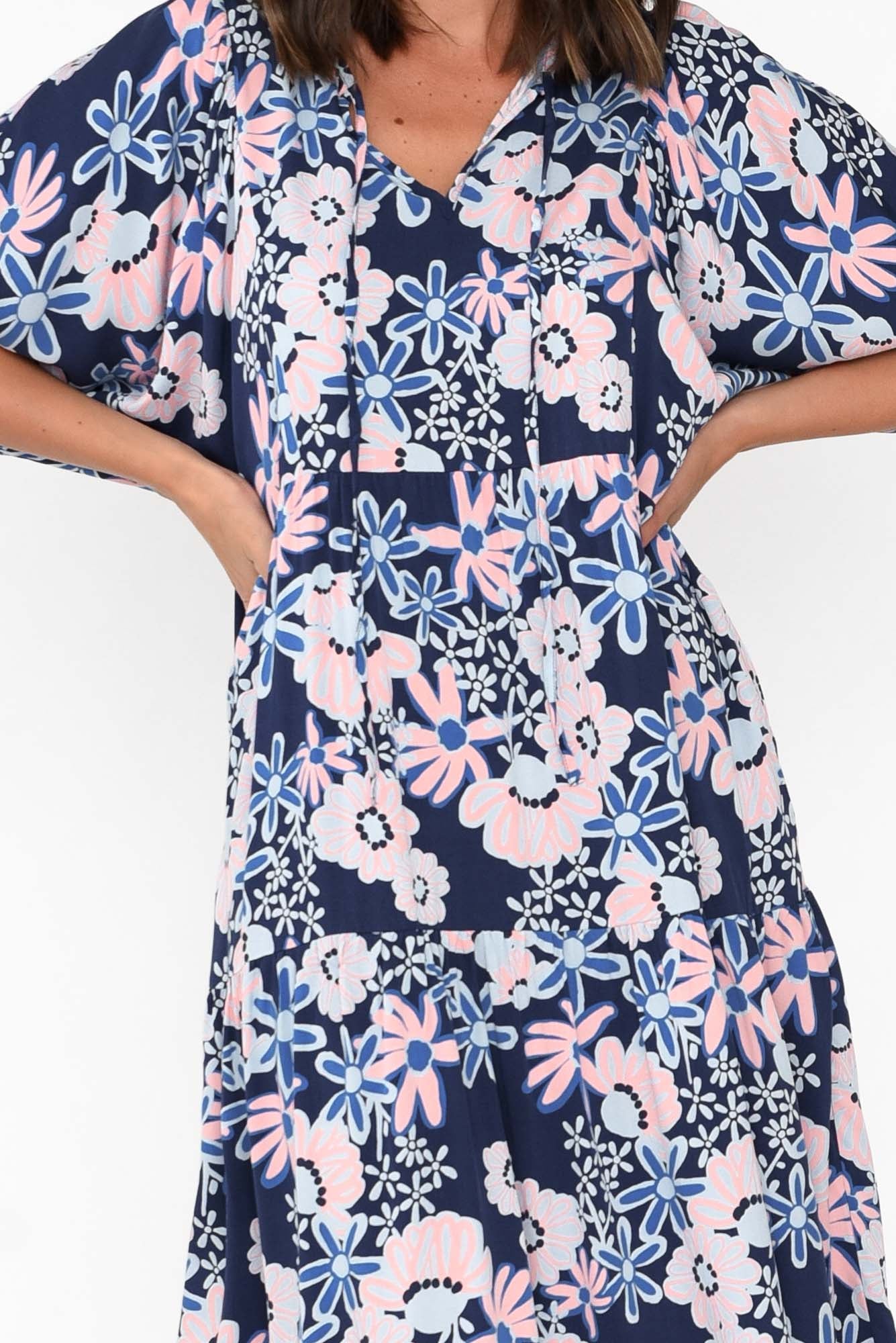 Rima Navy Floral Midi Dress