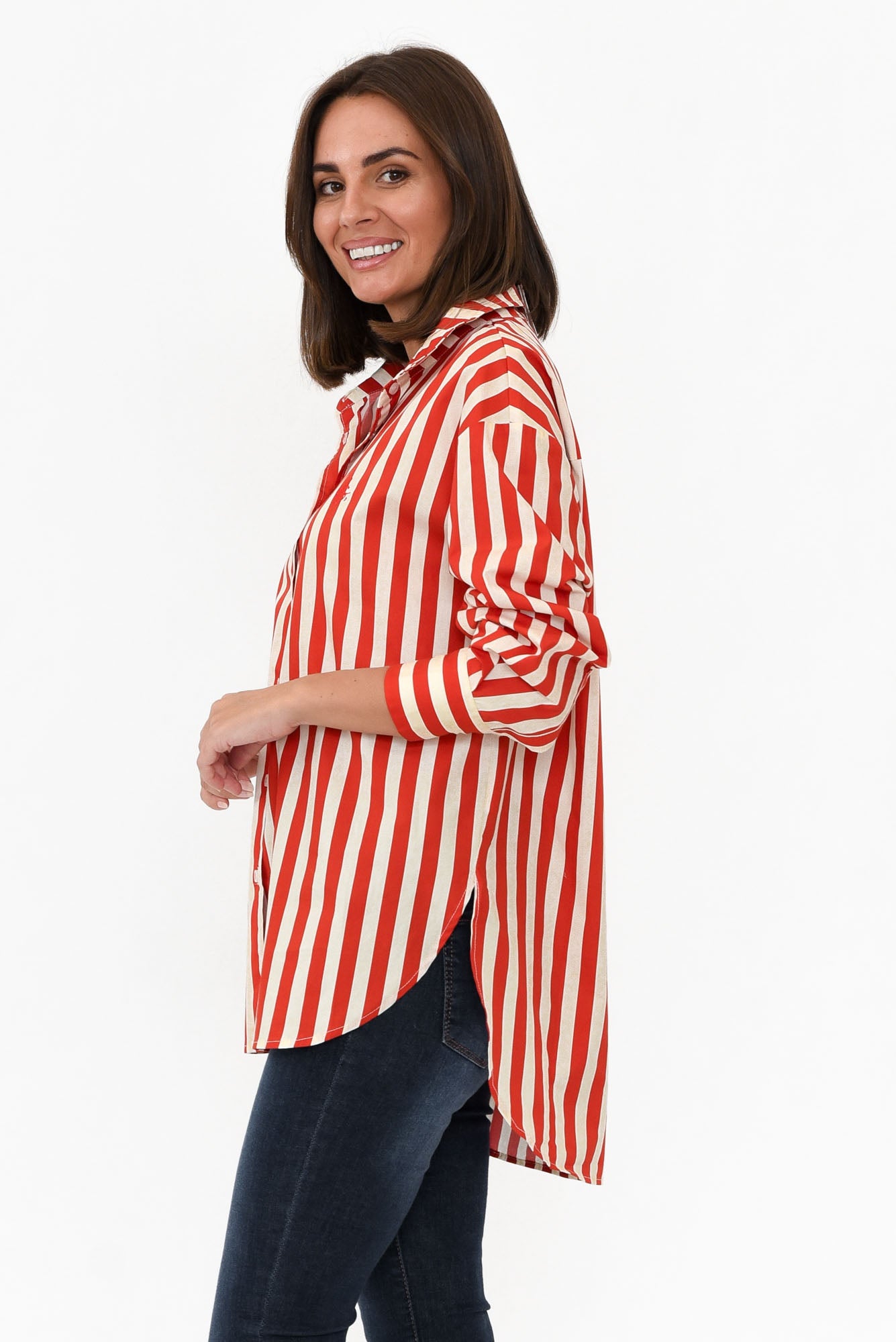 Presley Red Stripe Cotton Poplin Shirt