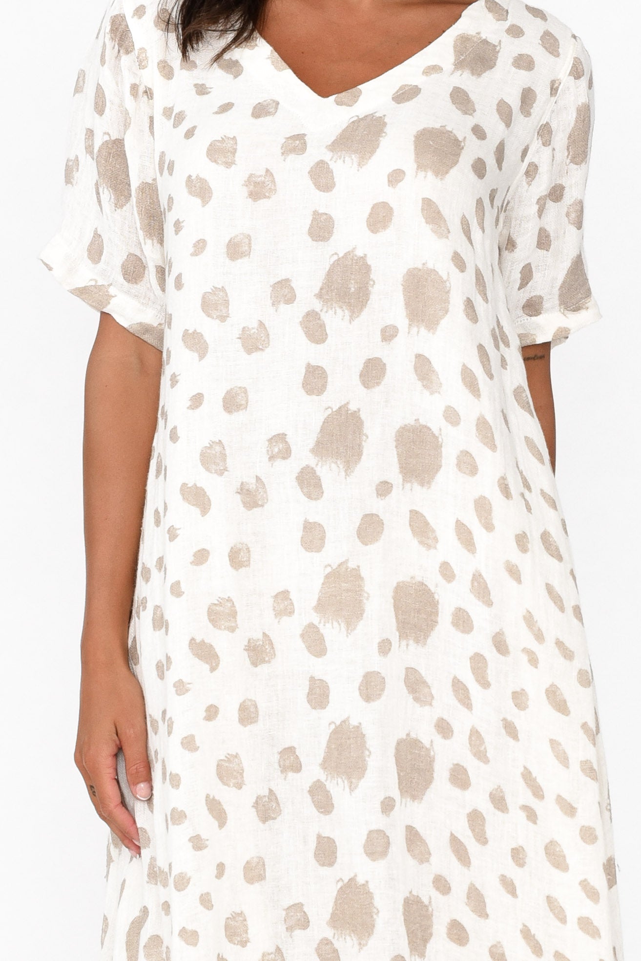Santana Beige Spot Linen Dress