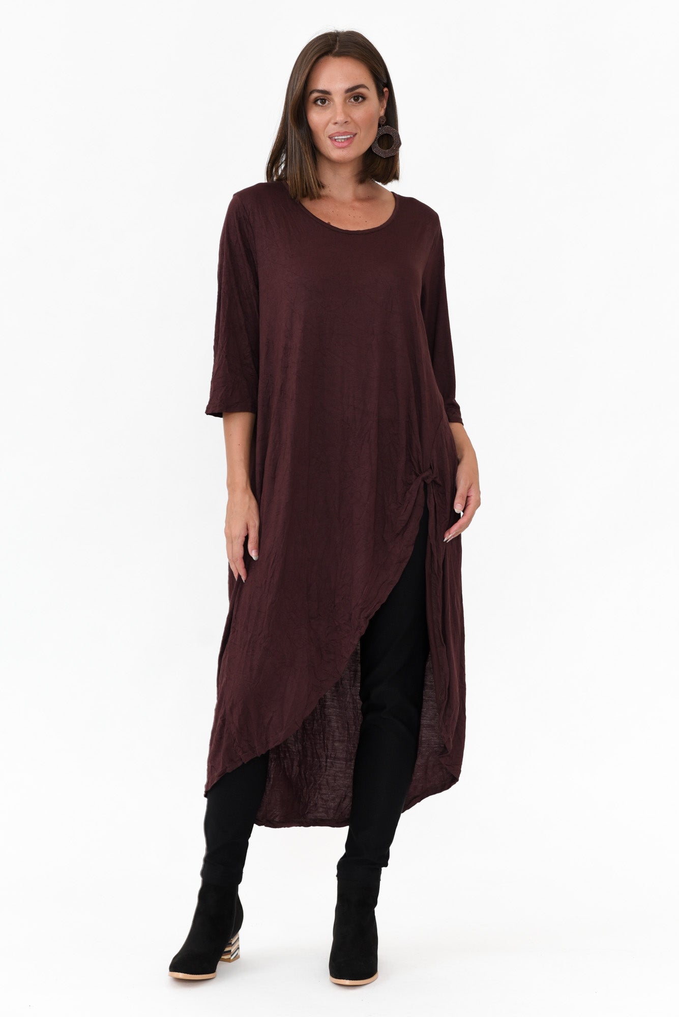 Chocolate Crinkle Cotton Asymmetric Tunic