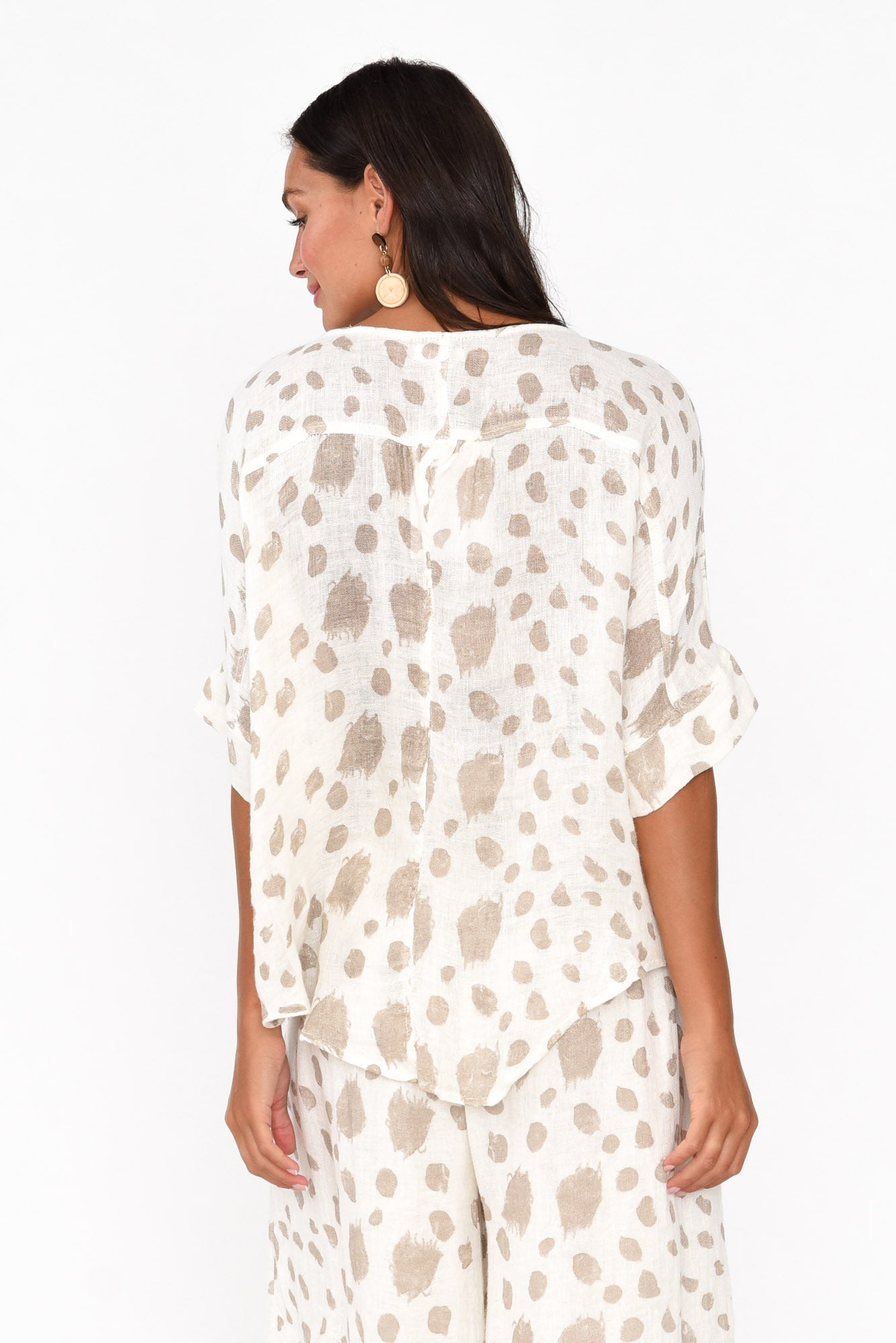 Akoni Beige Spot Linen Top