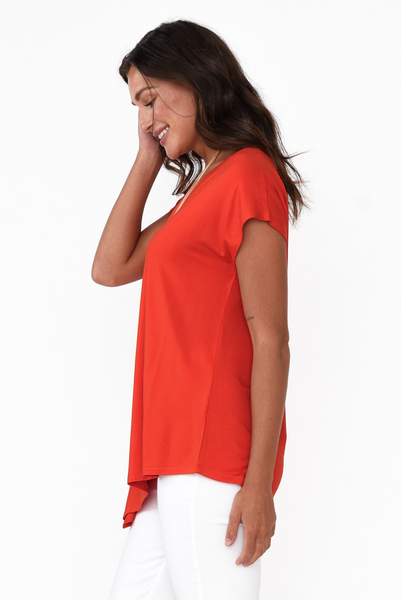 Holiday Red Asymmetrical Bamboo Tee