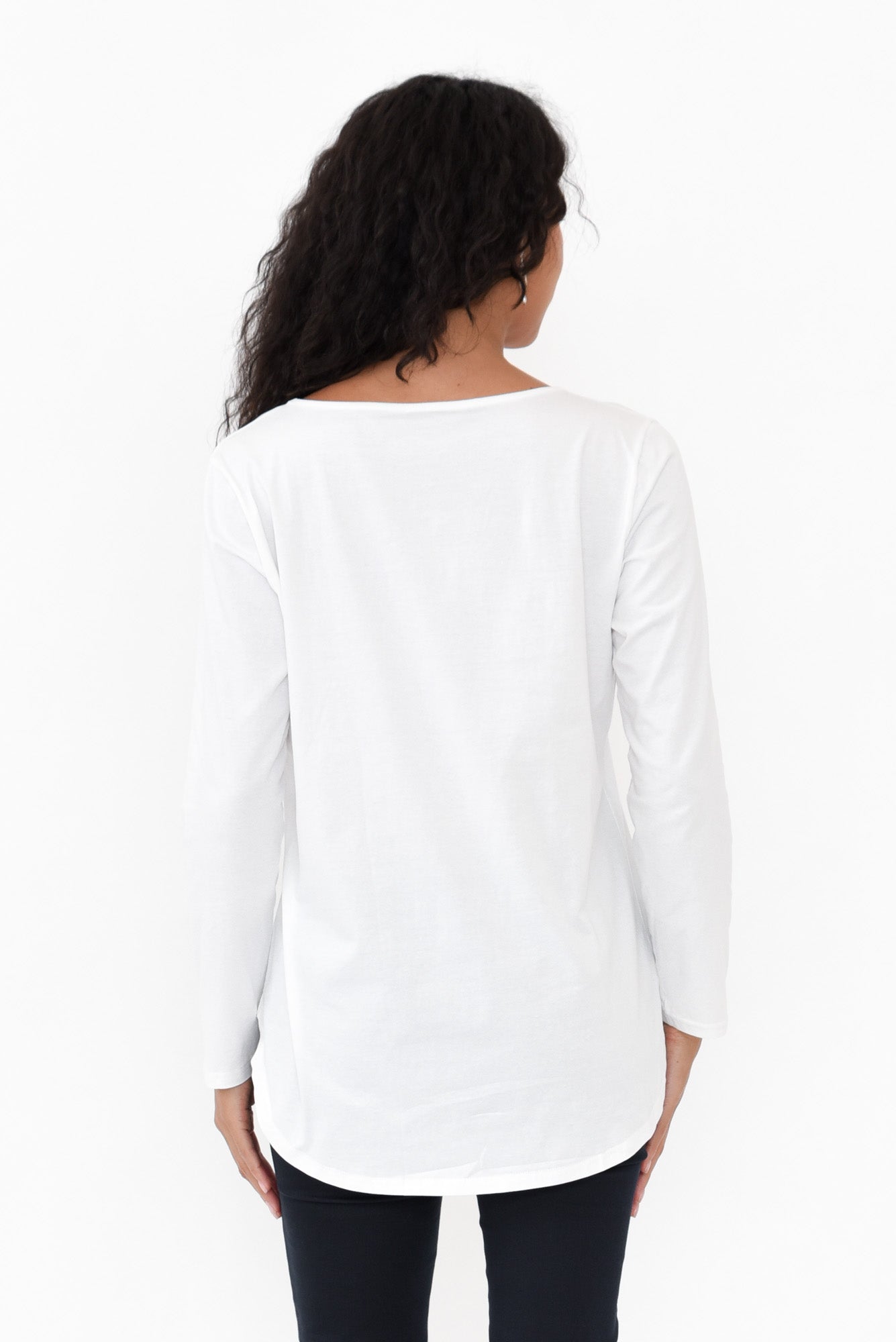 Archer White Cotton Long Sleeve Top