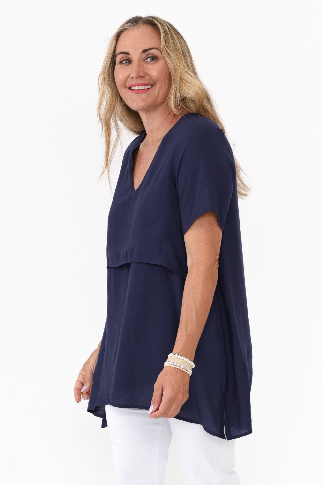 Shoshana Navy Cotton Layered Top