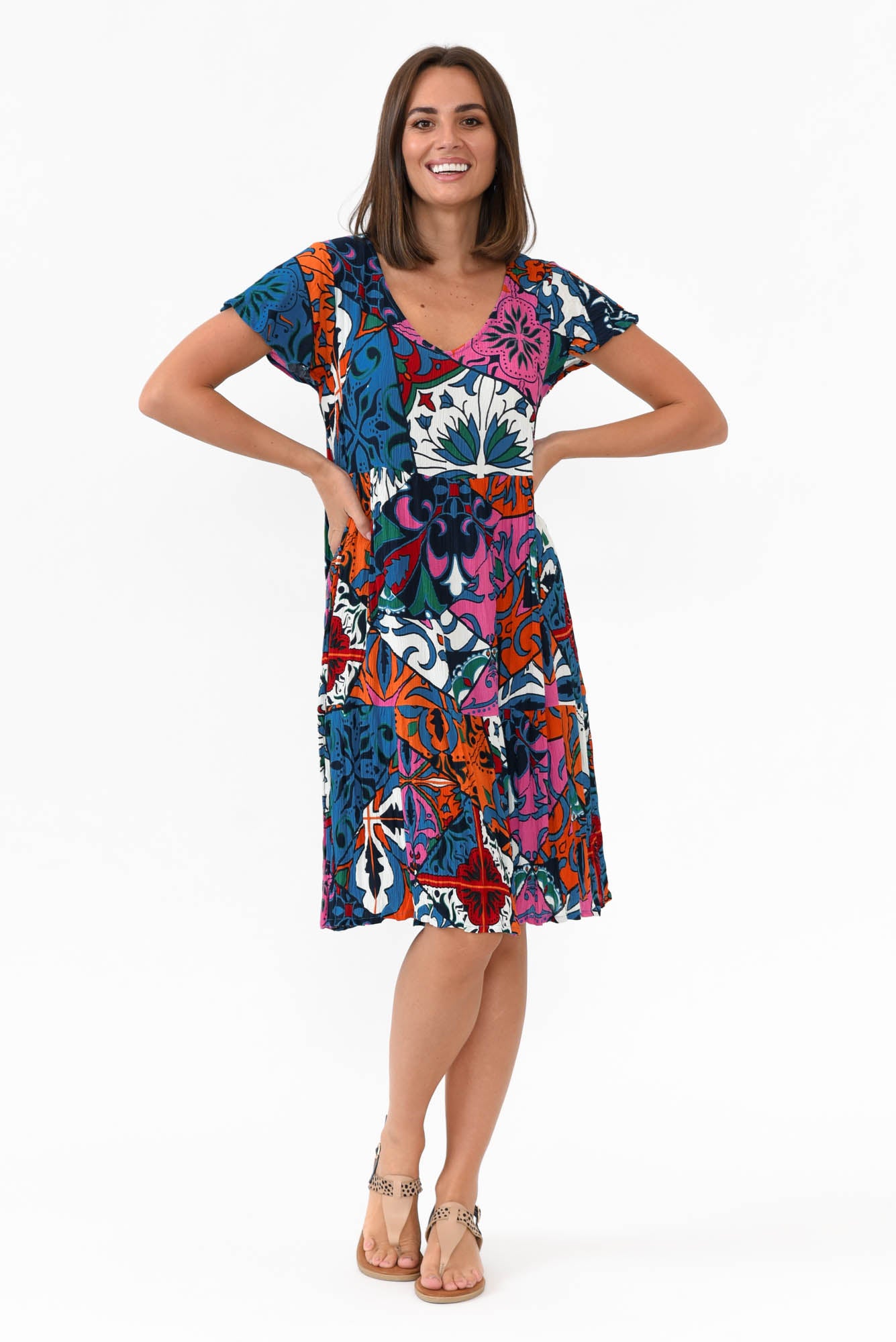 Azalea Blue Mosaic Crinkle Dress