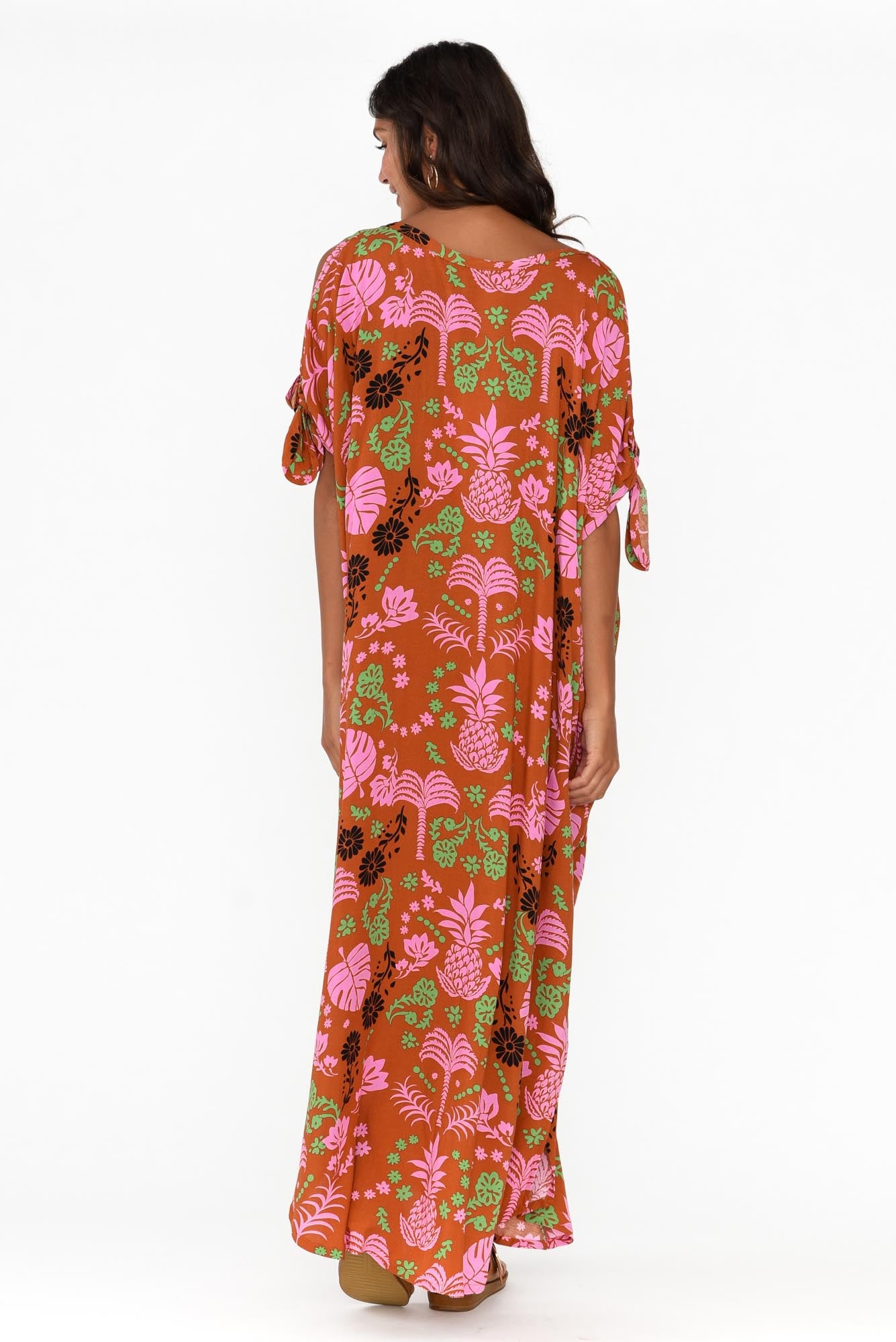 Marika Rust Tropical Cold Shoulder Kaftan