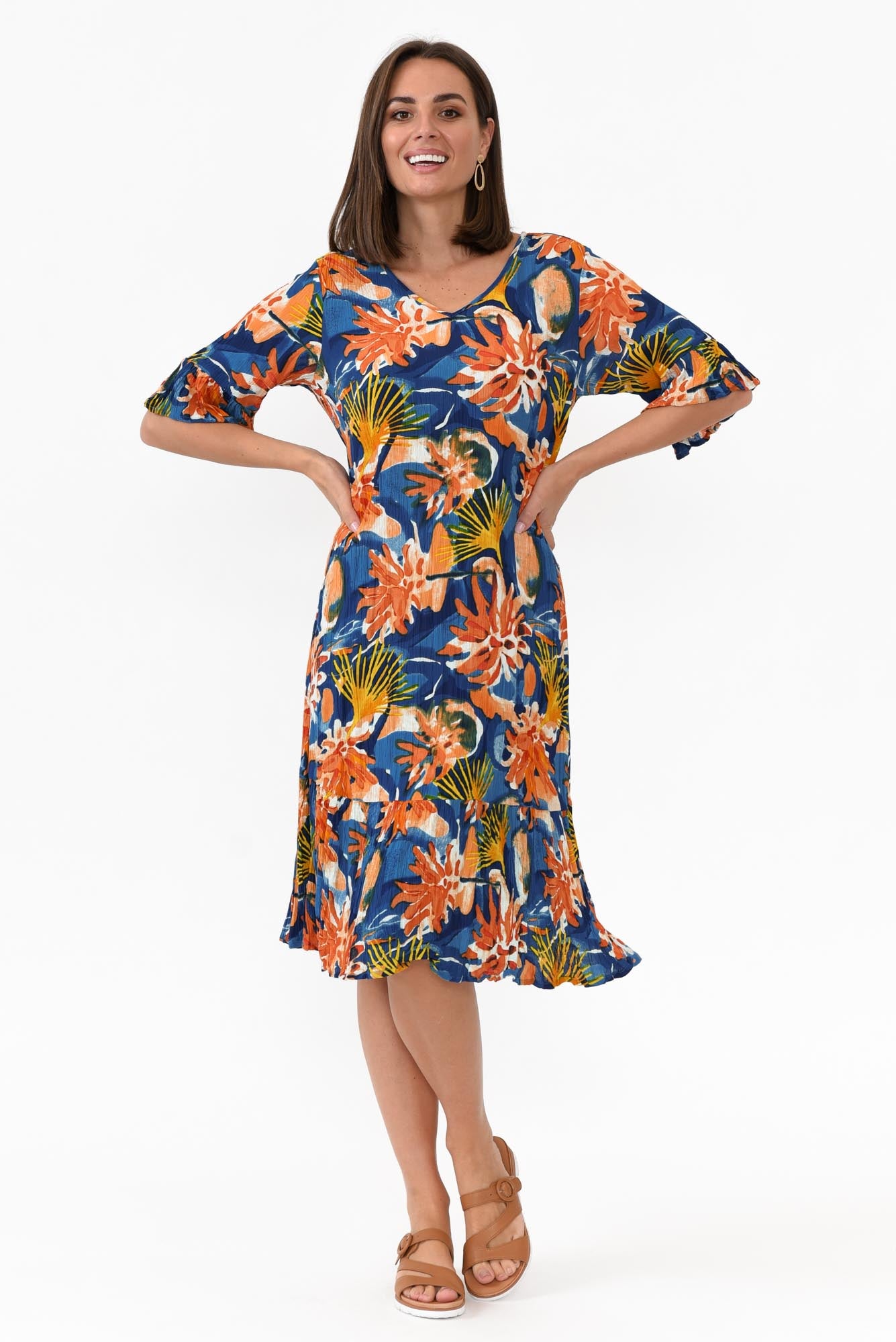 Calla Orange Garden Crinkle Dress