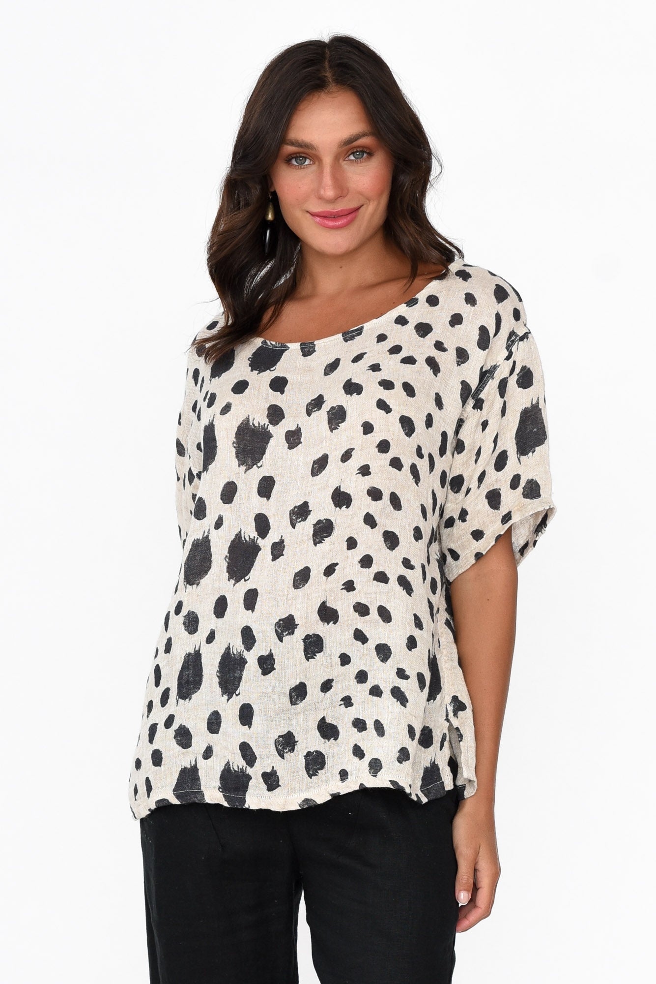 Miko Black Spot Linen Top