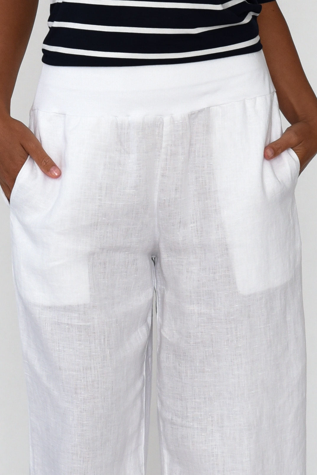Griffin White Linen Wide Leg Pant