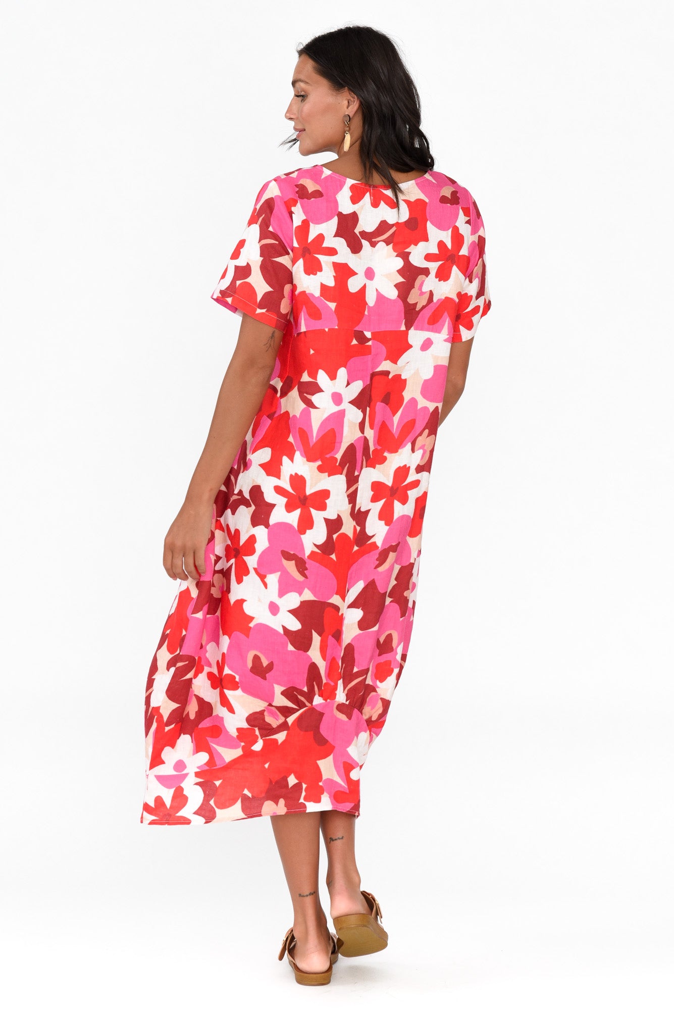 Mattie Red Floral Linen Dress