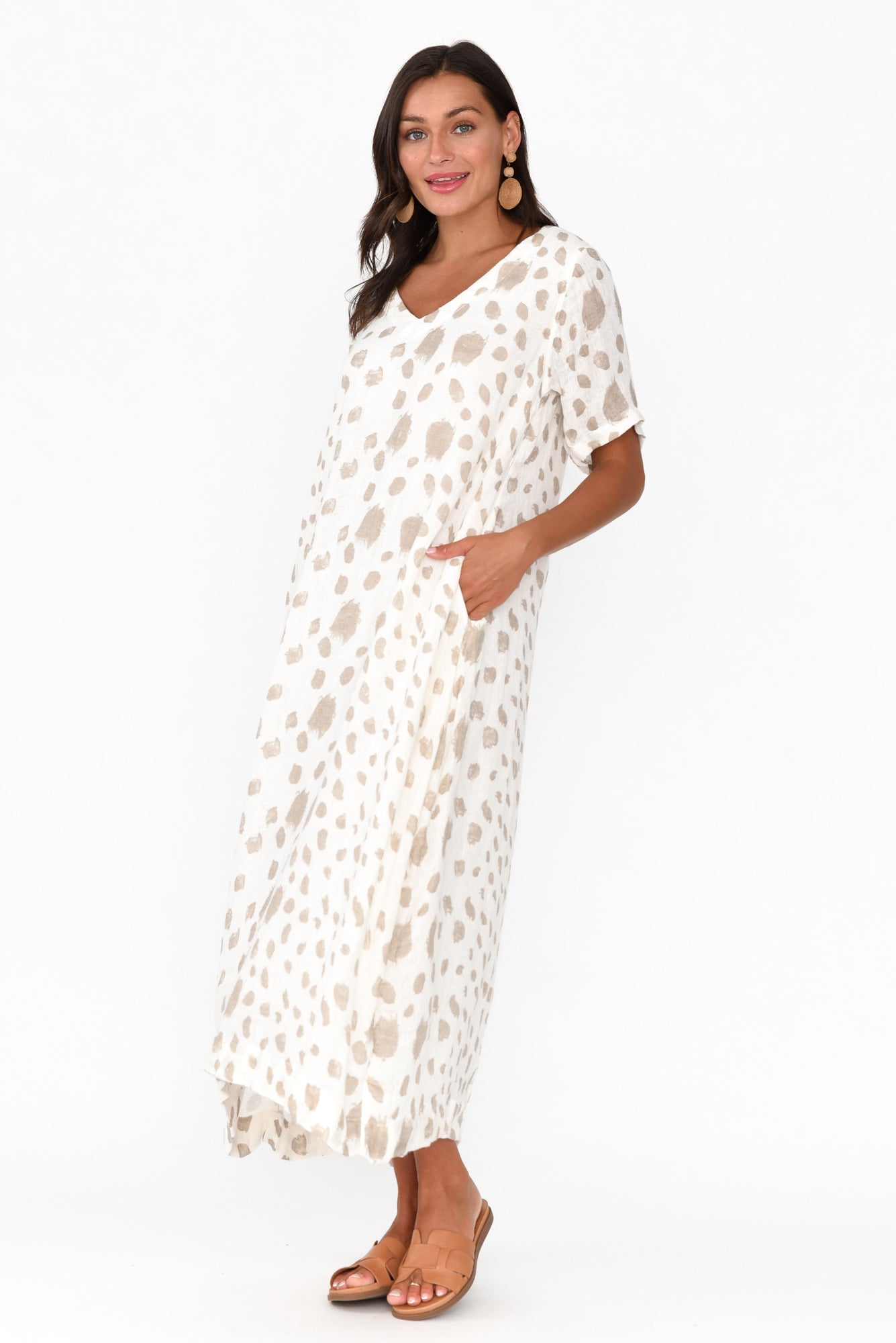 Santana Beige Spot Linen Dress