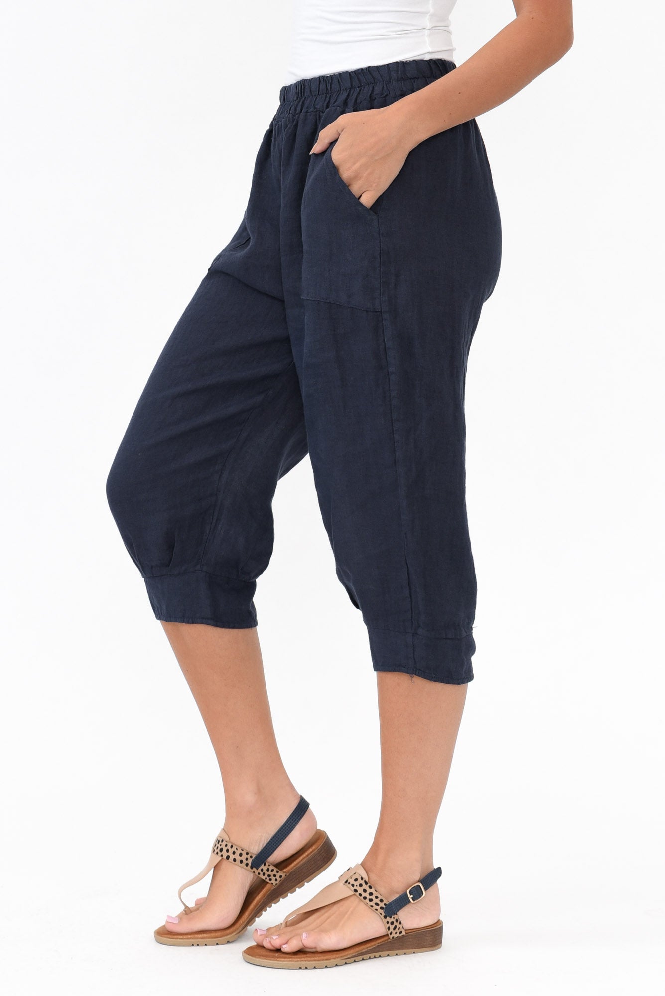Carmichael Navy Linen Capri Pant