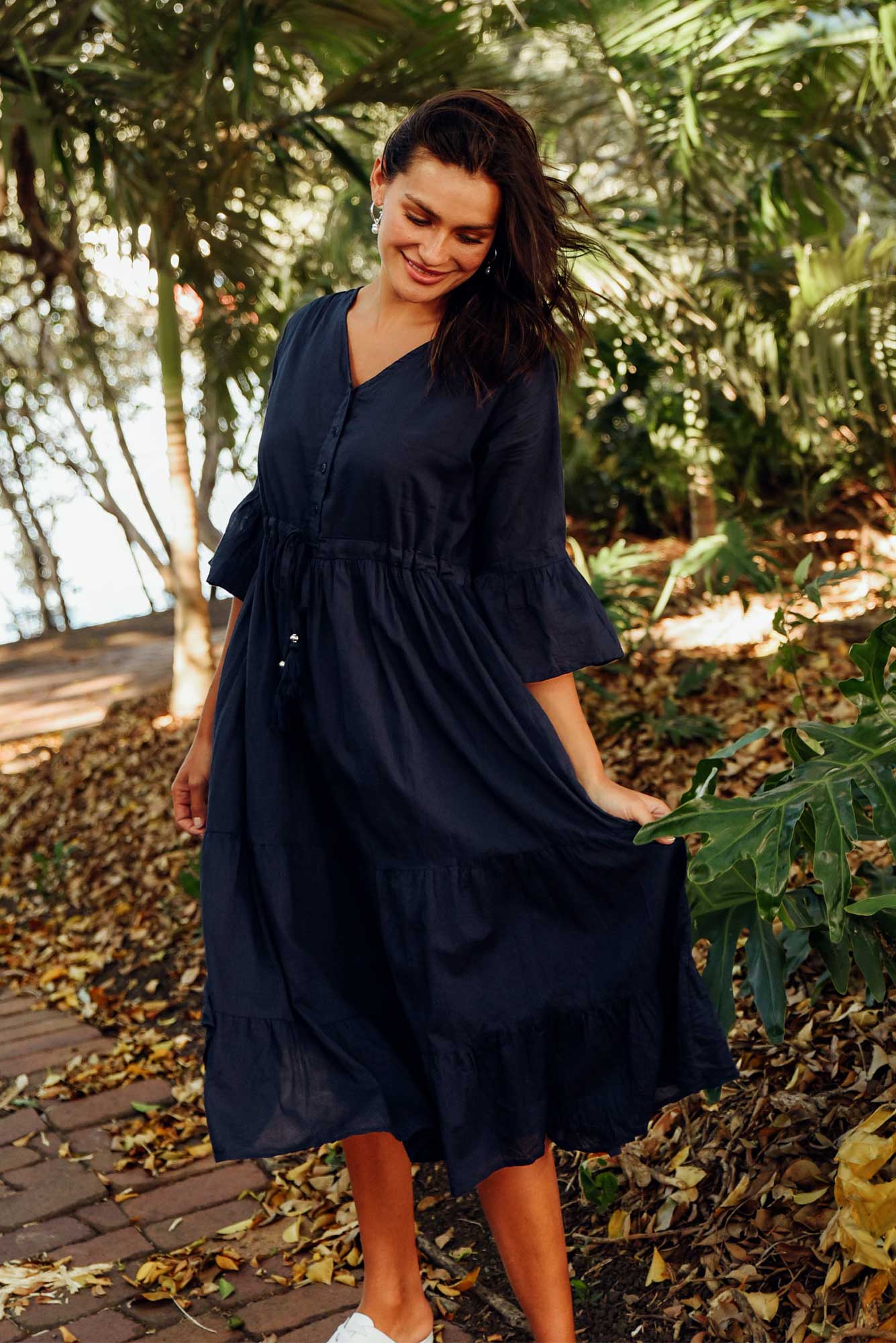 Kenley Navy Crinkle Cotton Dress