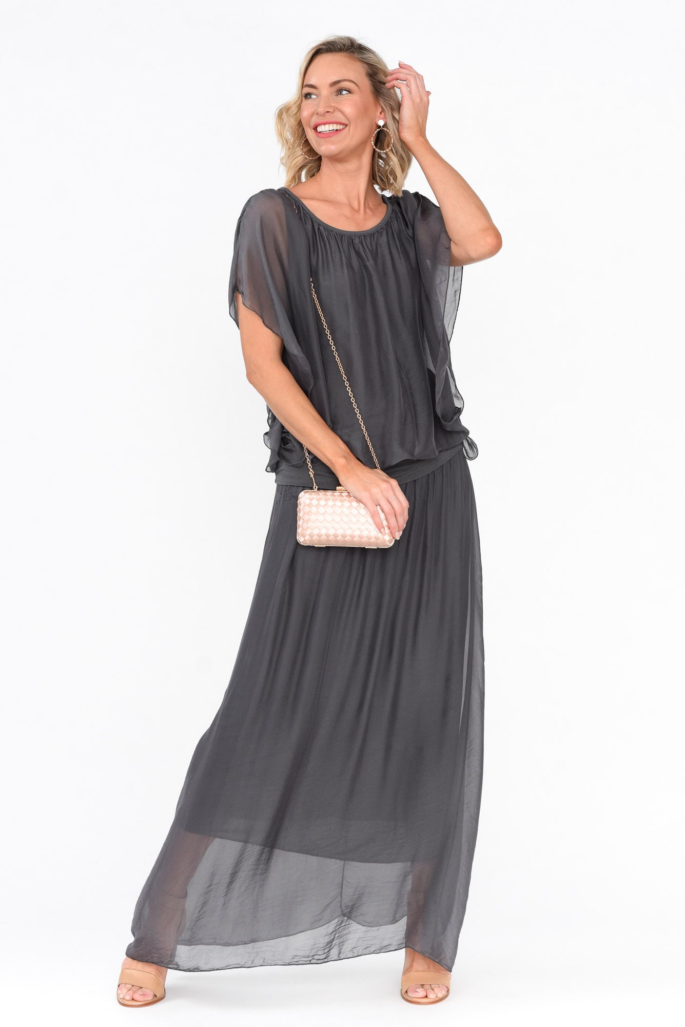 Viana Charcoal Silk Layer Skirt