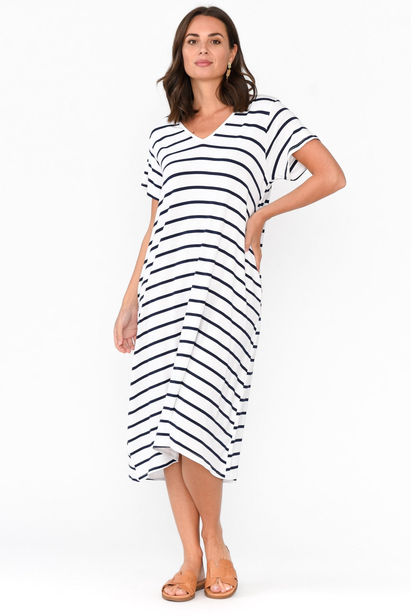 Tiffany White Stripe Bamboo Tee Dress