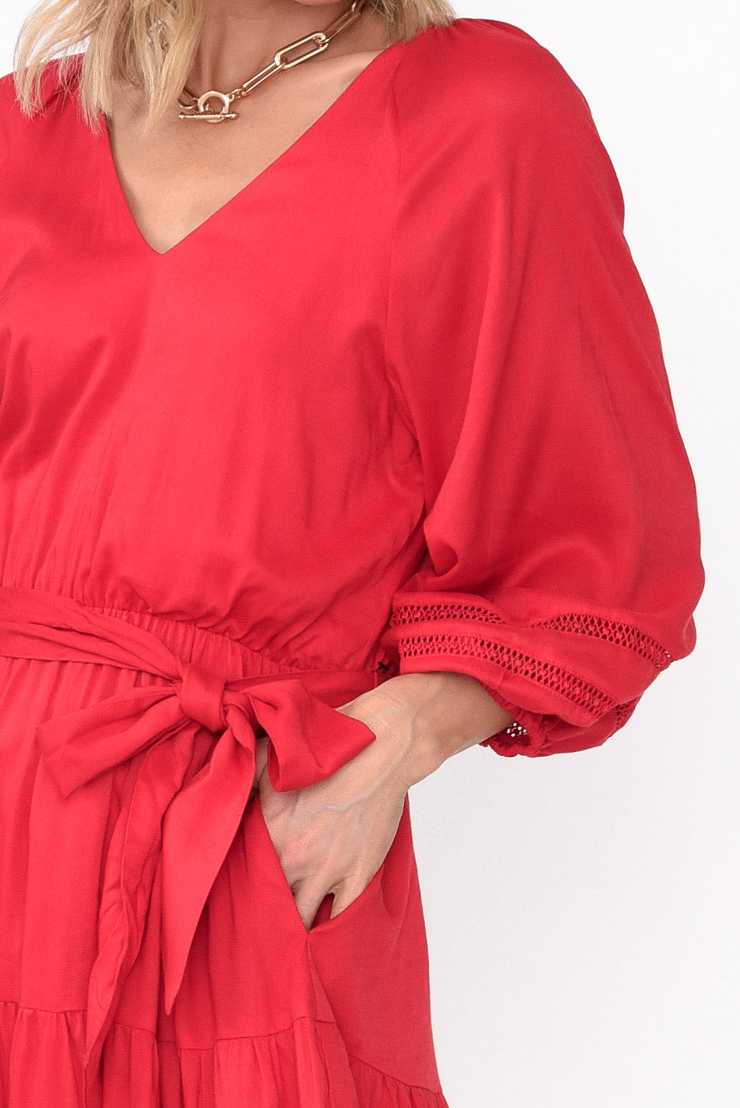 Faraway Red Tiered Midi Dress
