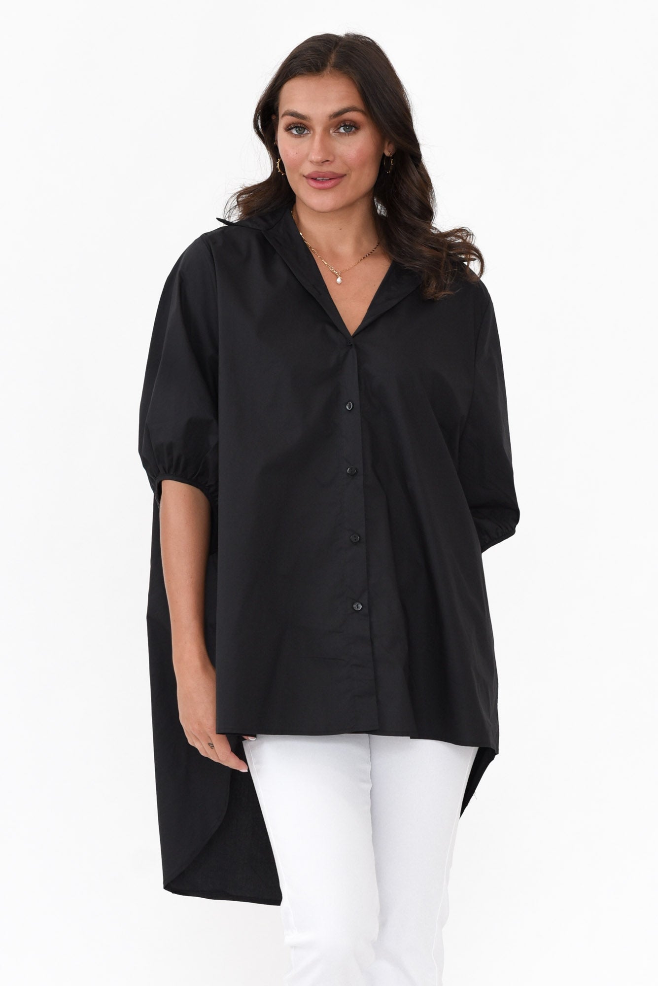 Sadie Black Cotton Tunic Top