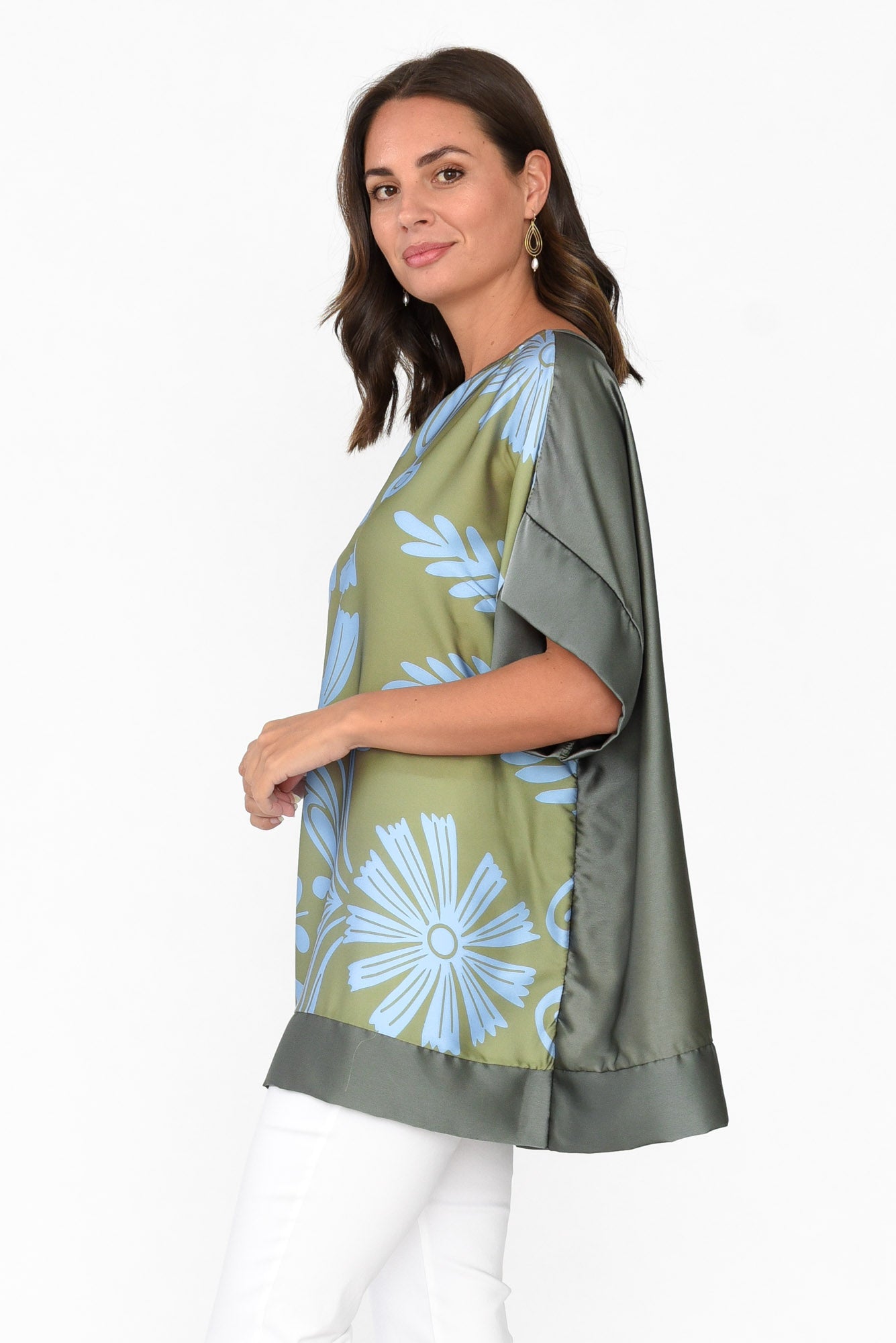 Terni Khaki Floral Gloss Top