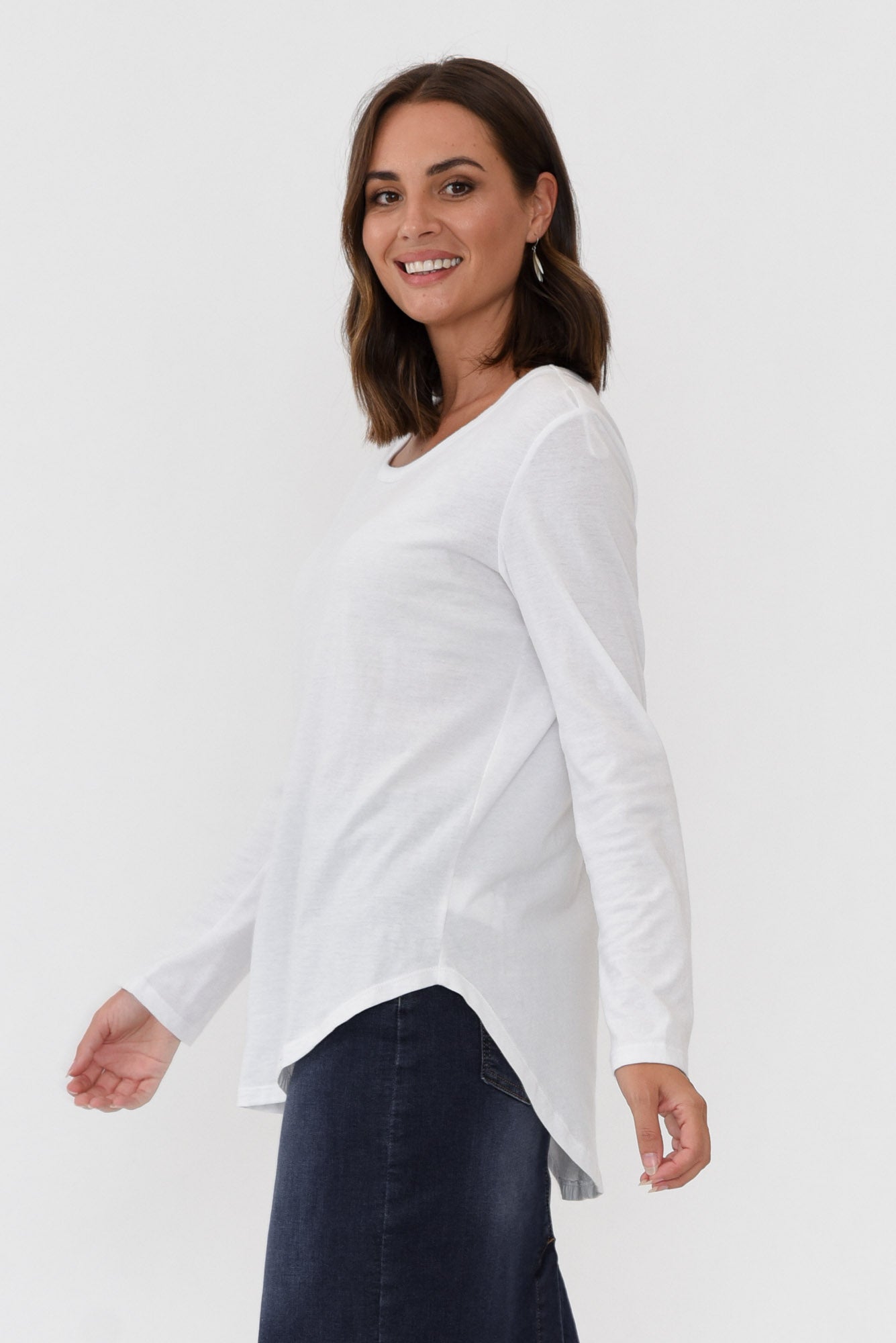 Megan White Cotton Long Sleeve Top