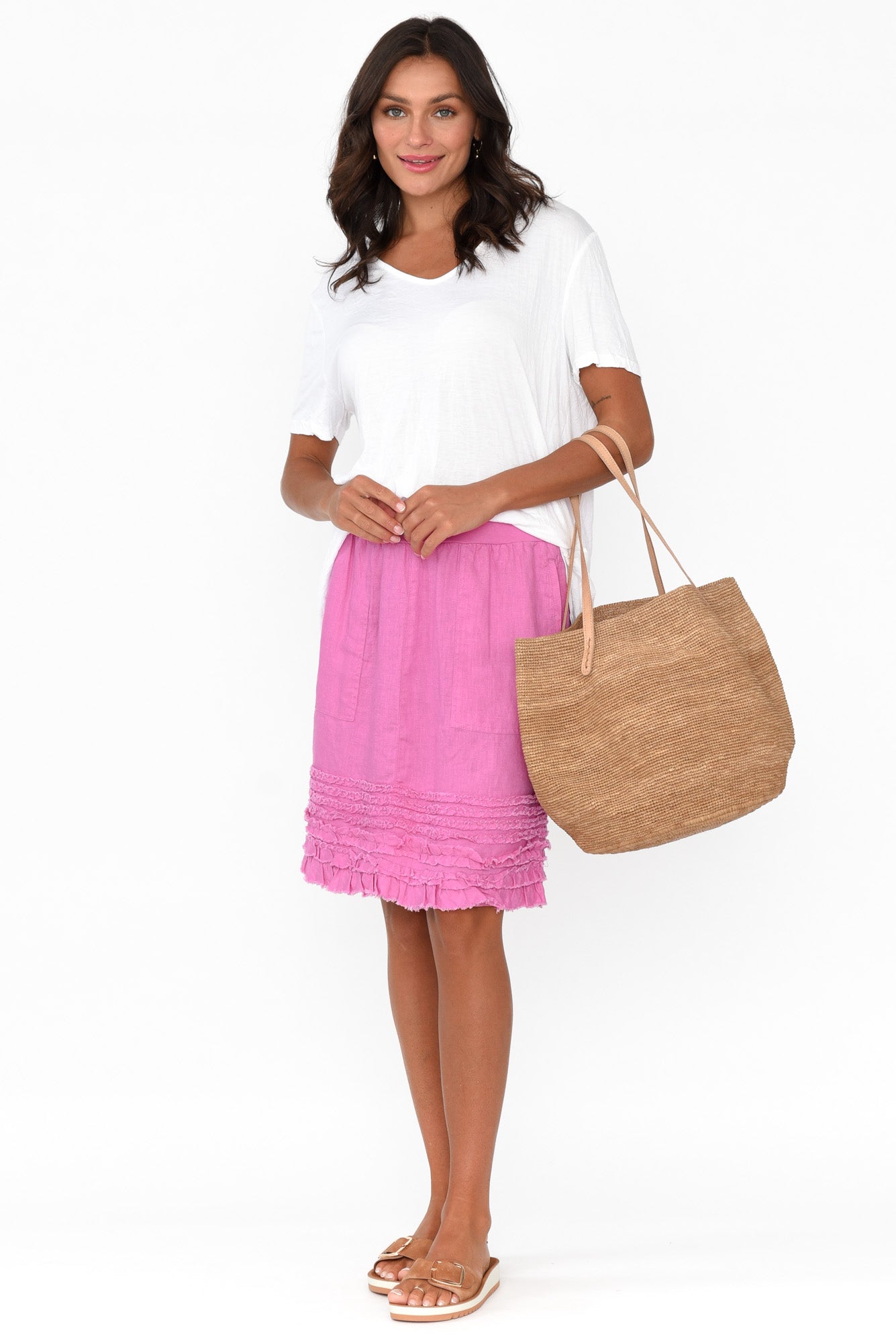 Phillipa Pink Ruffle Hem Skirt