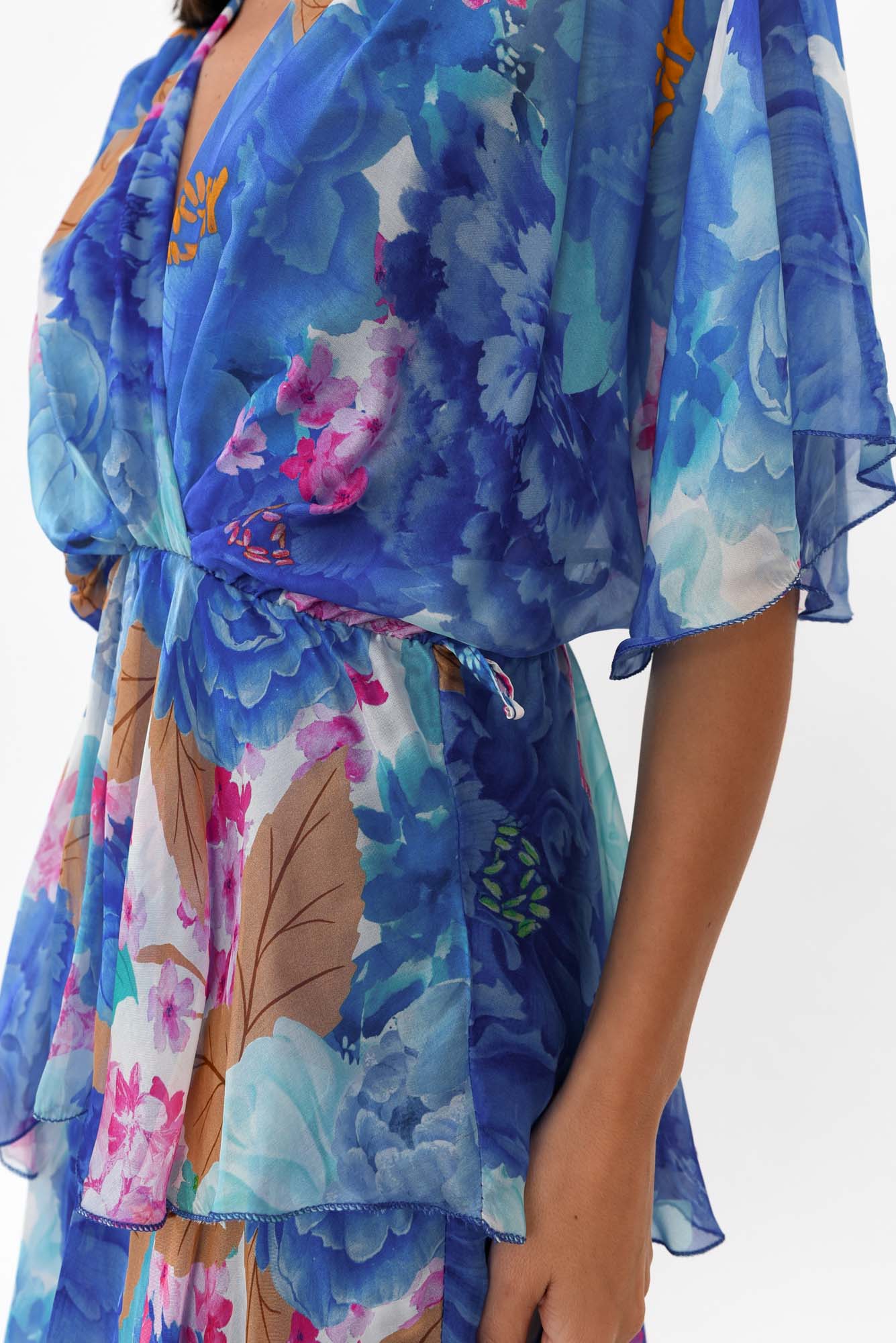 Natalie Cobalt Flower Silk Layer Dress