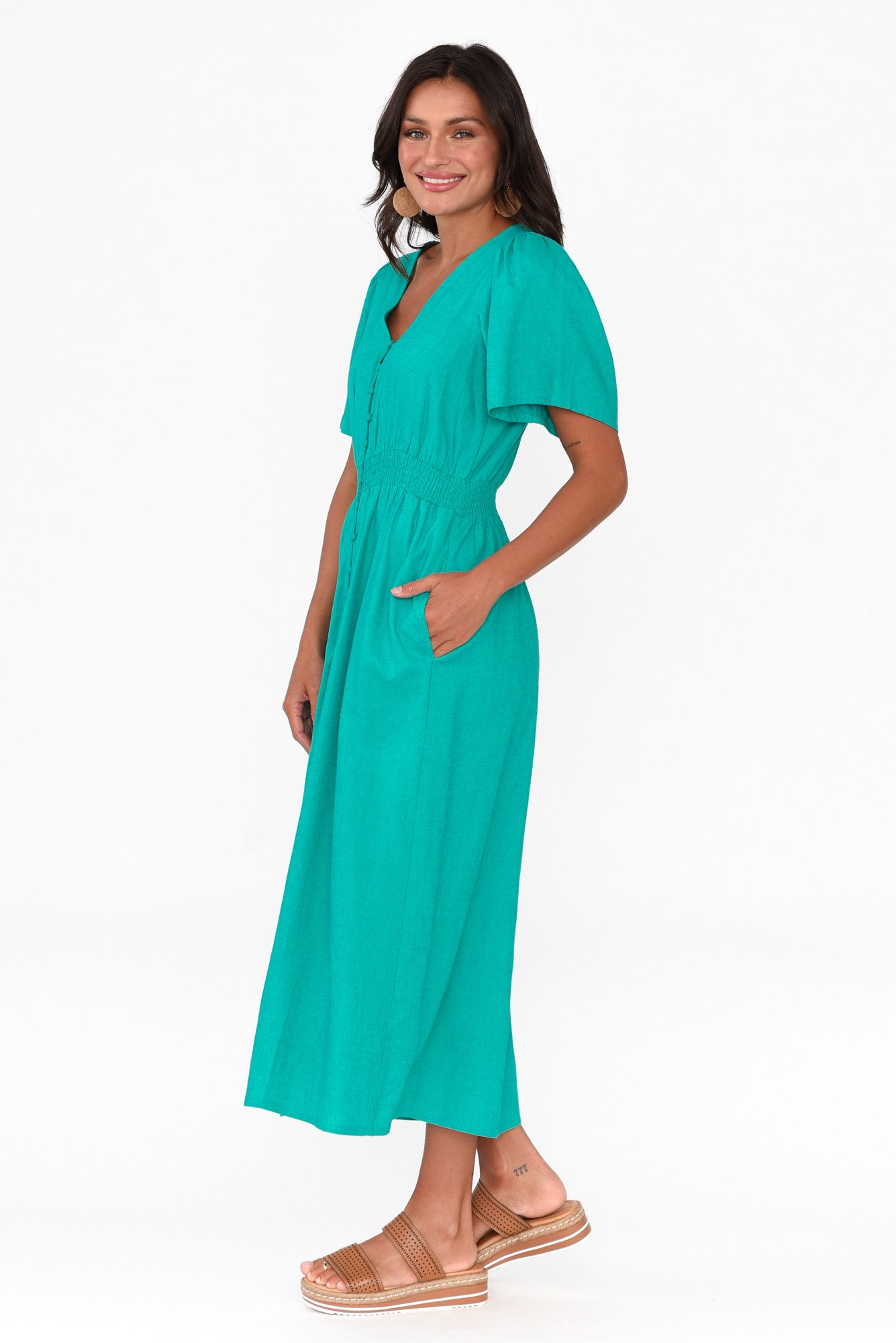Whitney Teal Linen Blend Dress
