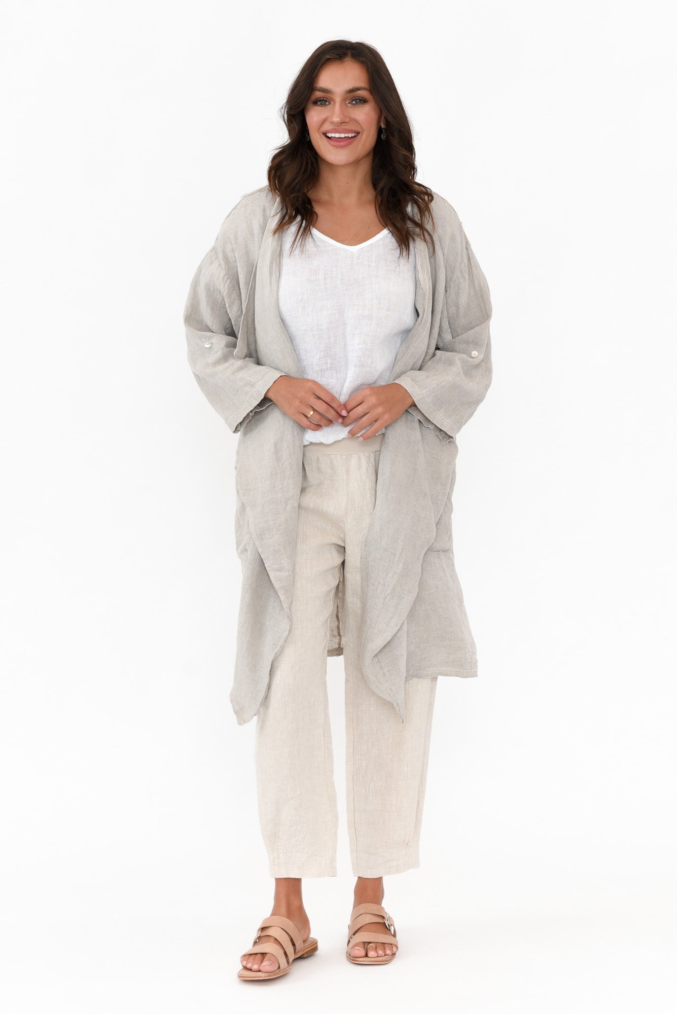 Temple Taupe Linen Woven Cardigan