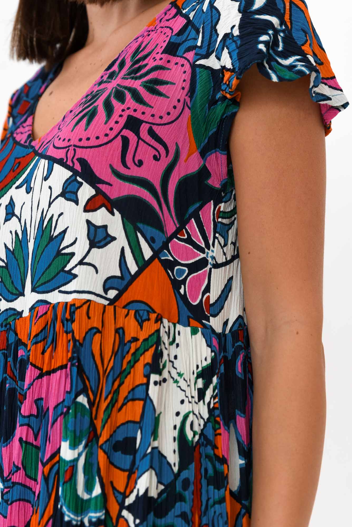 Azalea Blue Mosaic Crinkle Dress
