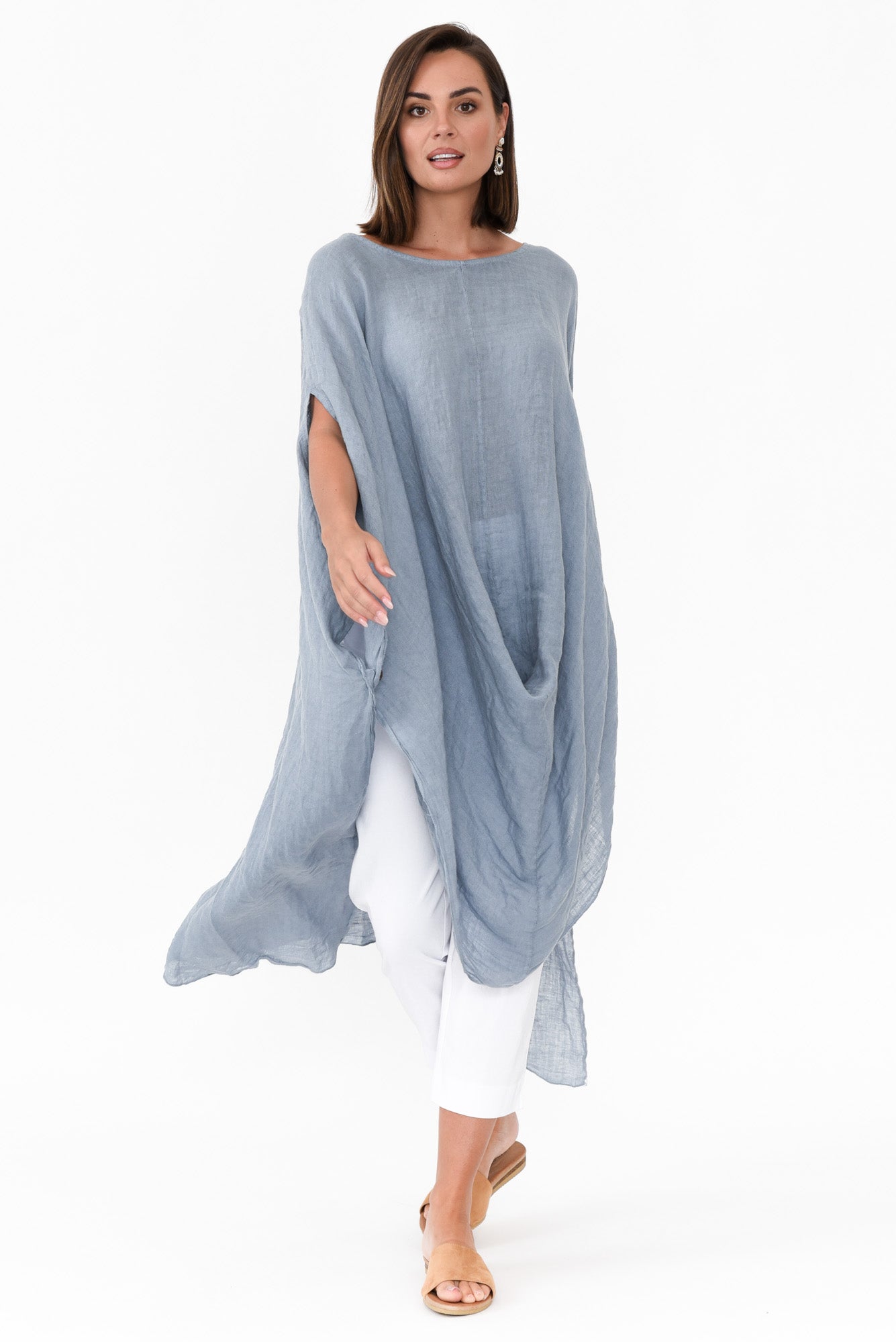 Genesia Blue Linen Kaftan Tunic