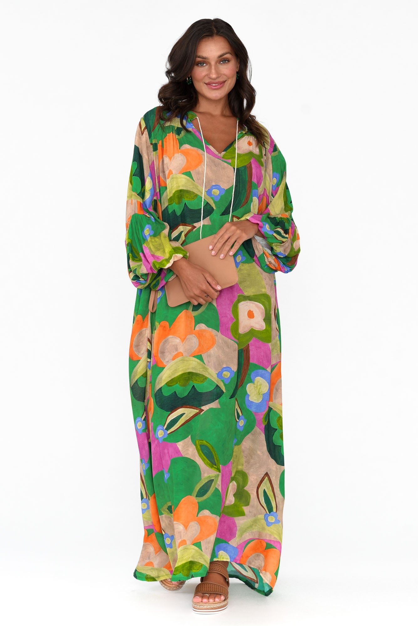Menara Green Abstract Billow Dress