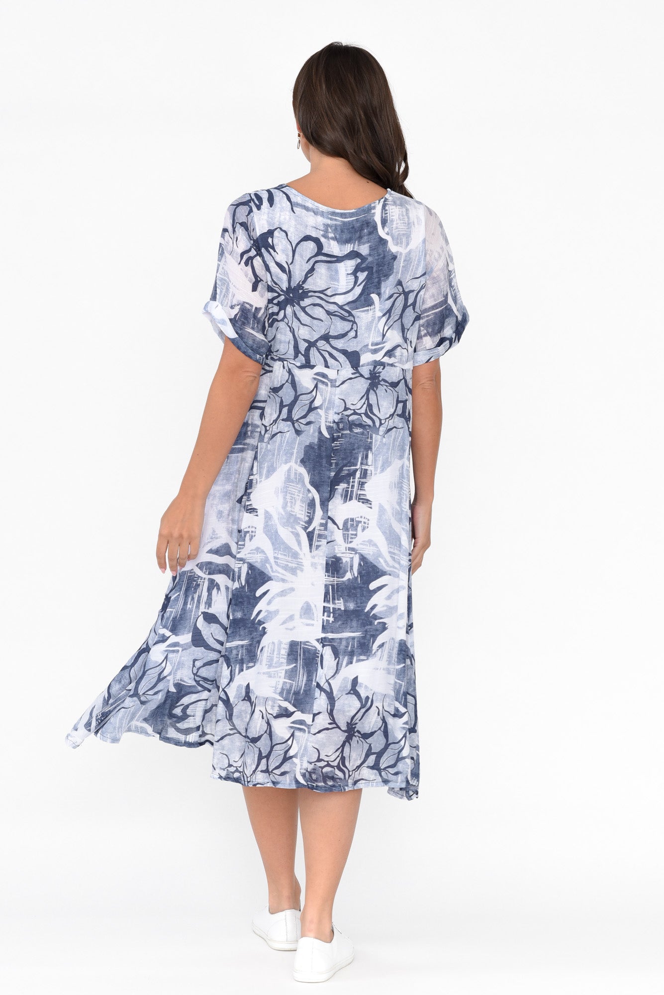Vanya Navy Floral Cotton Blend Dress