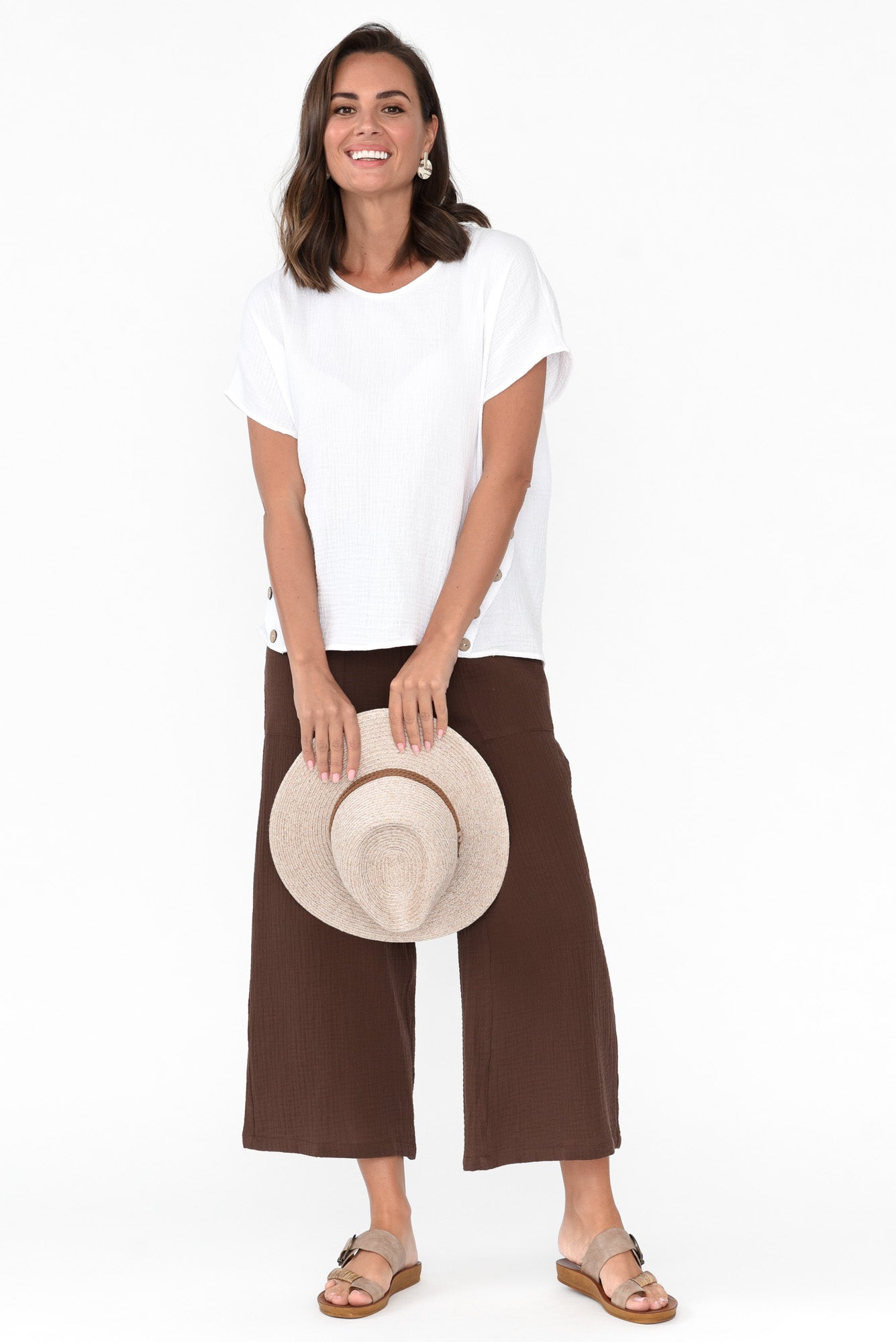 Byron White Cotton Button Top