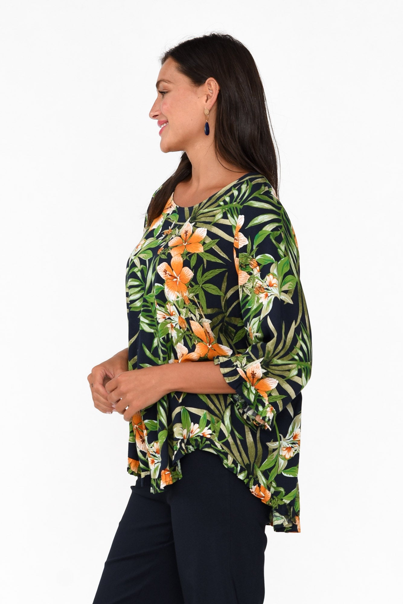 Beacon Green Tropical Ruffle Top