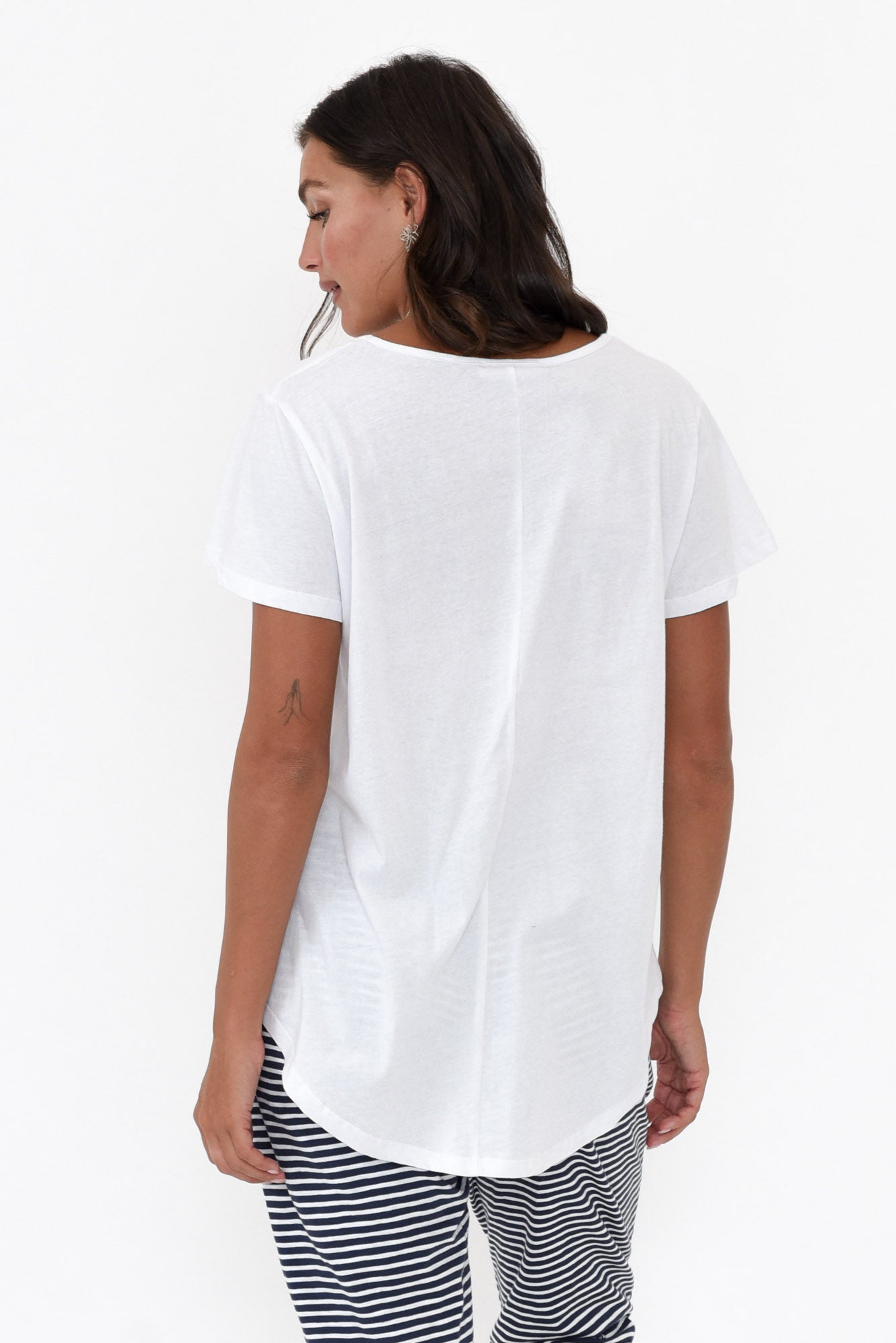 Ava White Cotton V Neck Tee