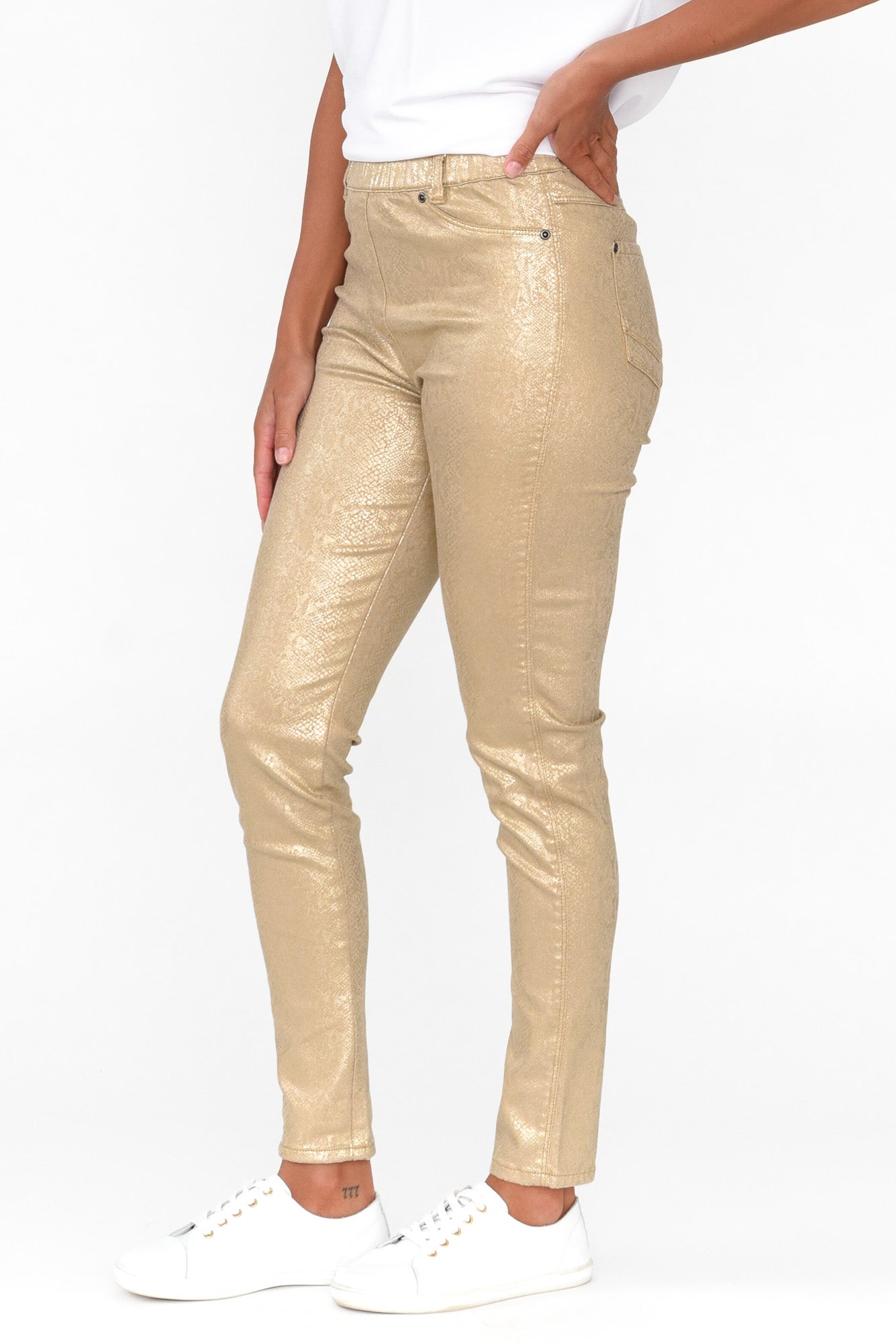 Bonita Gold Animal Foil Stretch Pant