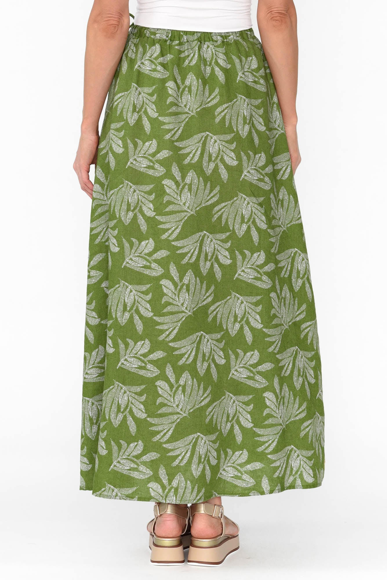 Giana Green Palm Linen Maxi Skirt