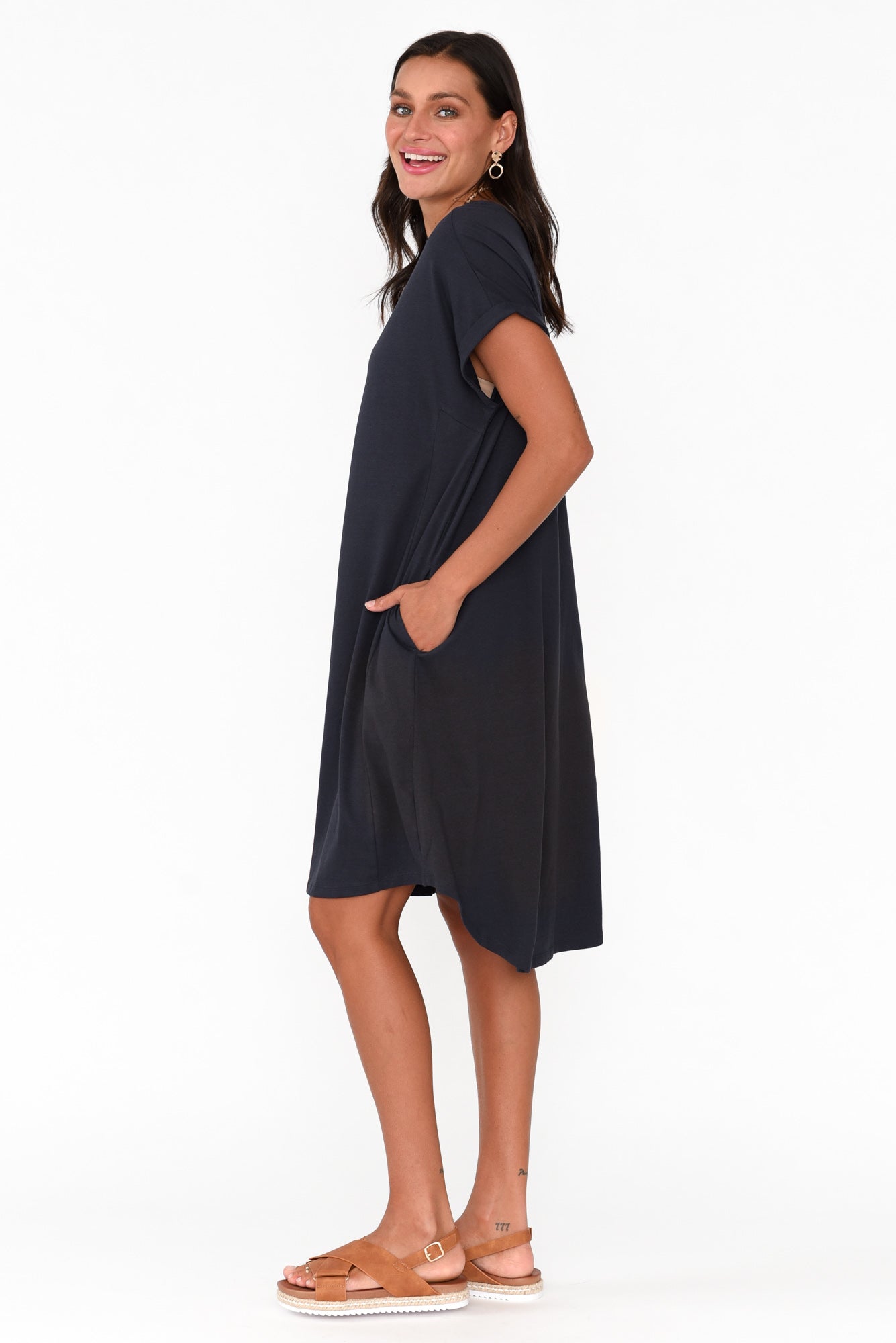Maxine Charcoal Cotton T-Shirt Dress