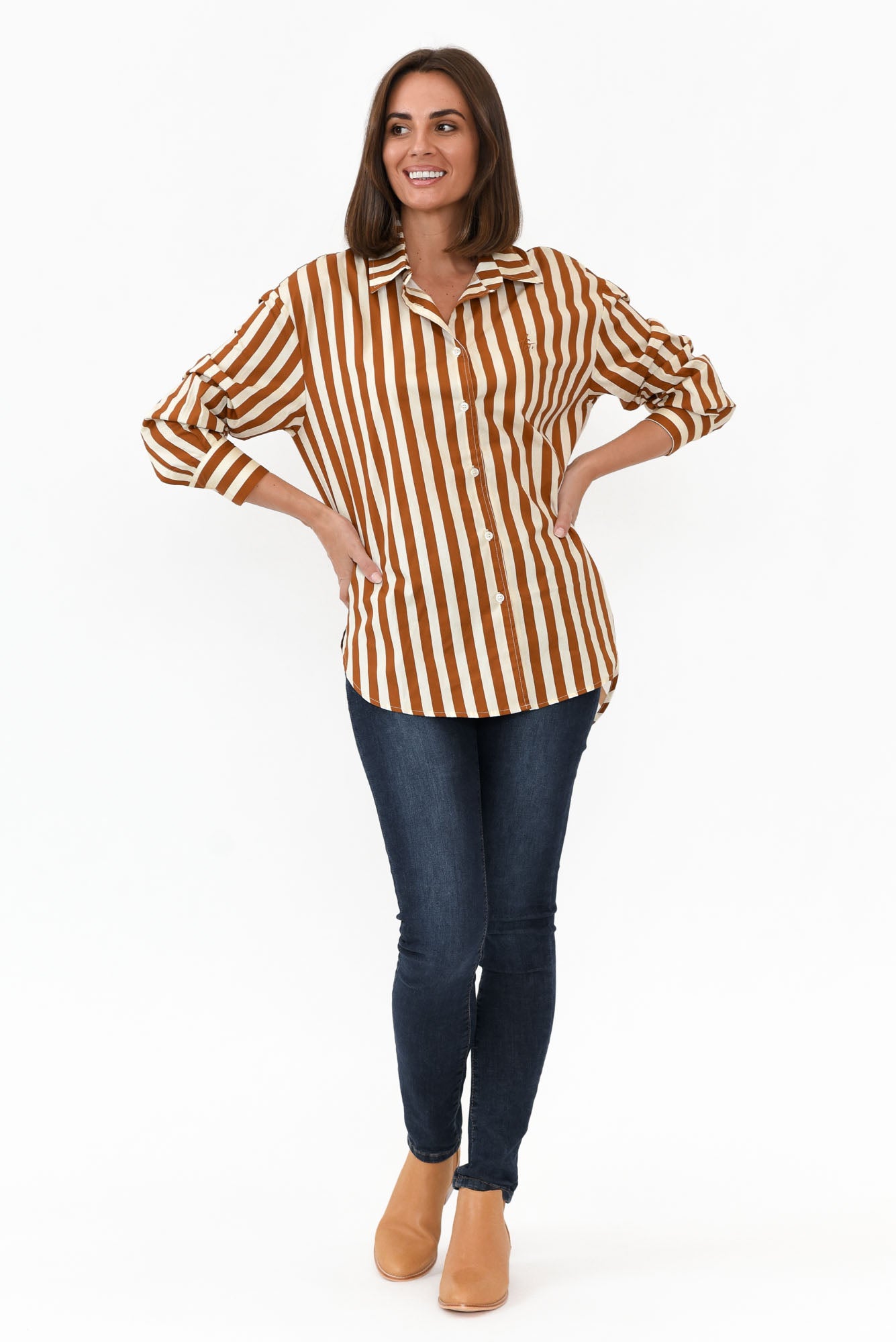 Presley Rust Stripe Cotton Poplin Shirt