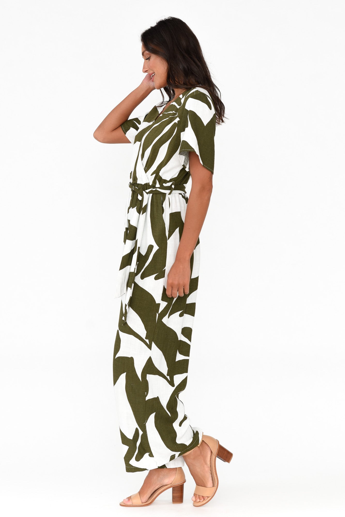 Kenia Green Leaf V Neck Jumpsuit