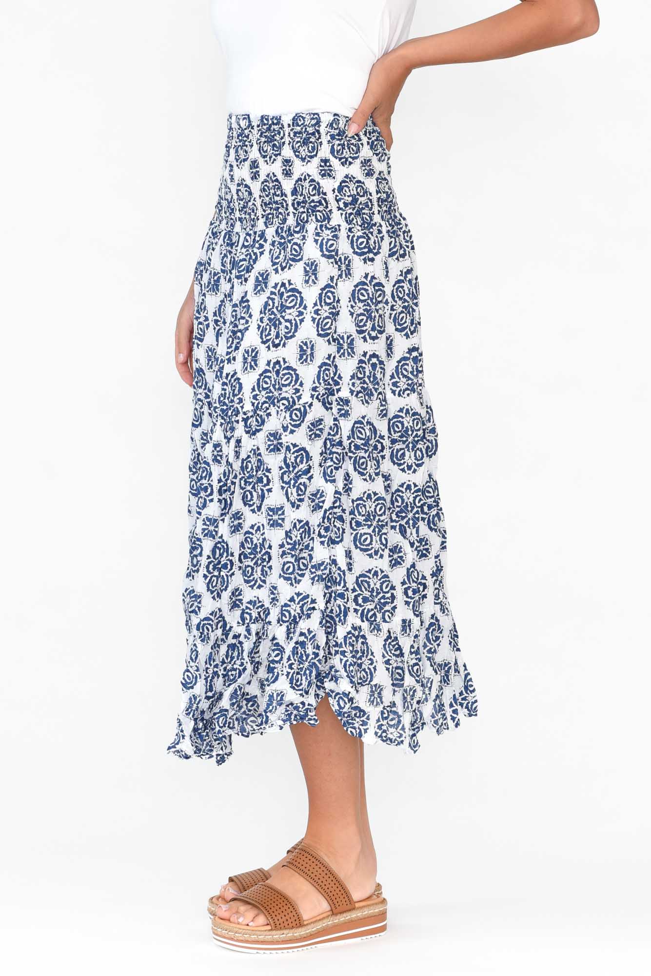 Jude Navy Fiesta Crinkle Cotton Skirt