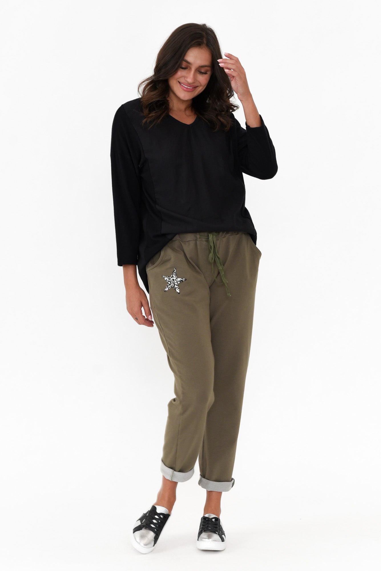 Mariah Black Linen Cotton Panel Top