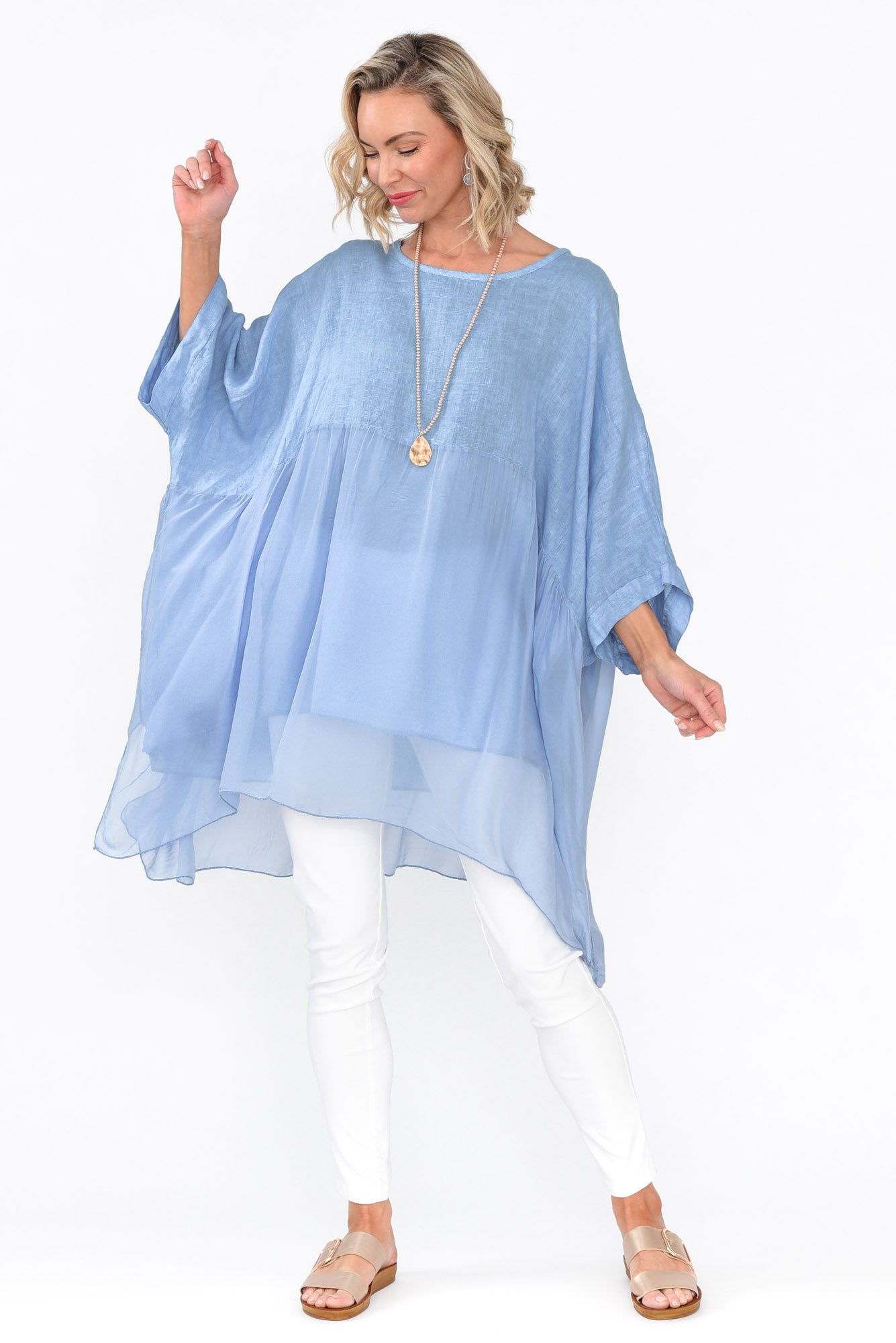 Marietta Blue Silk Linen Top