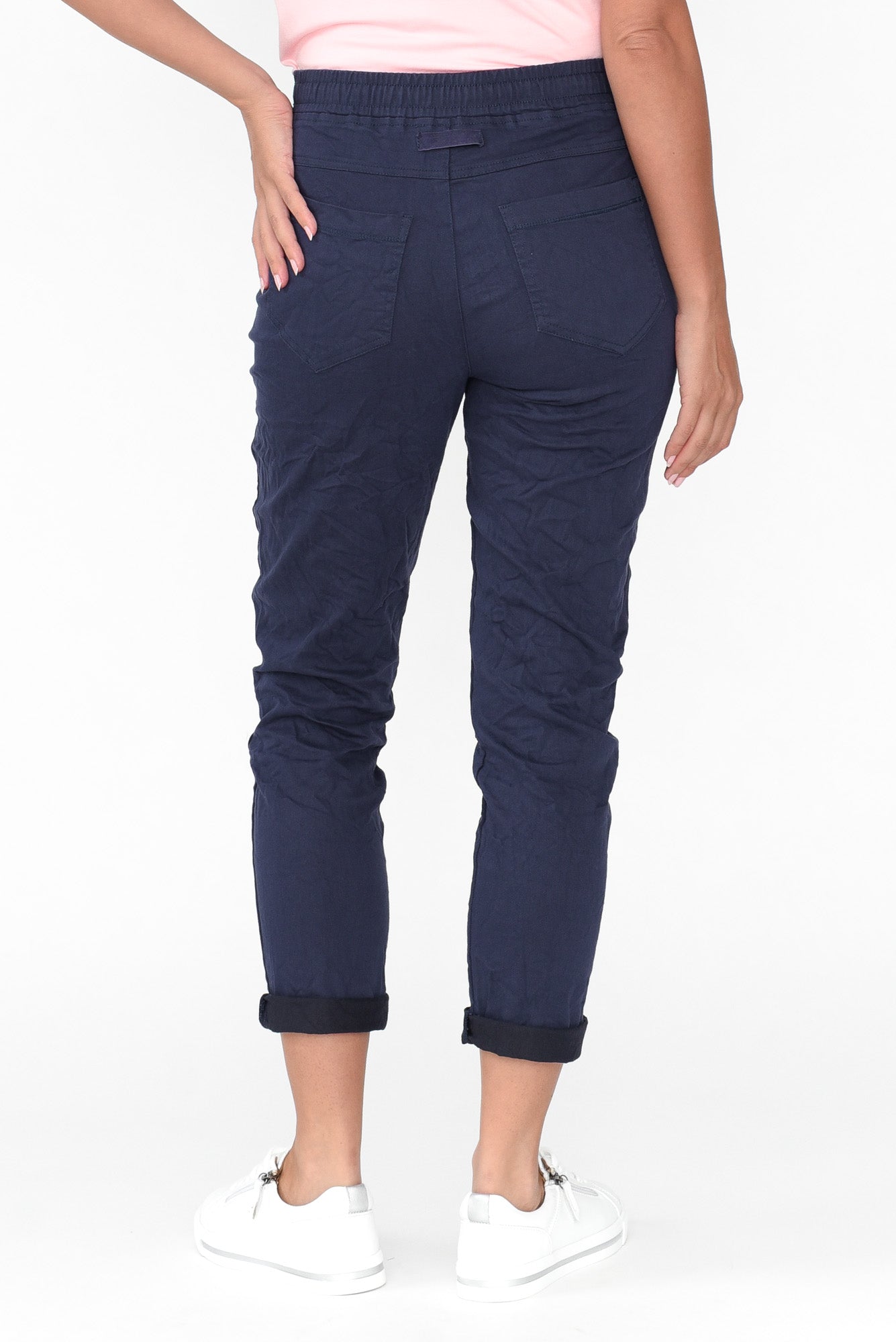 Joselyn Navy Cotton Blend Drawstring Pant