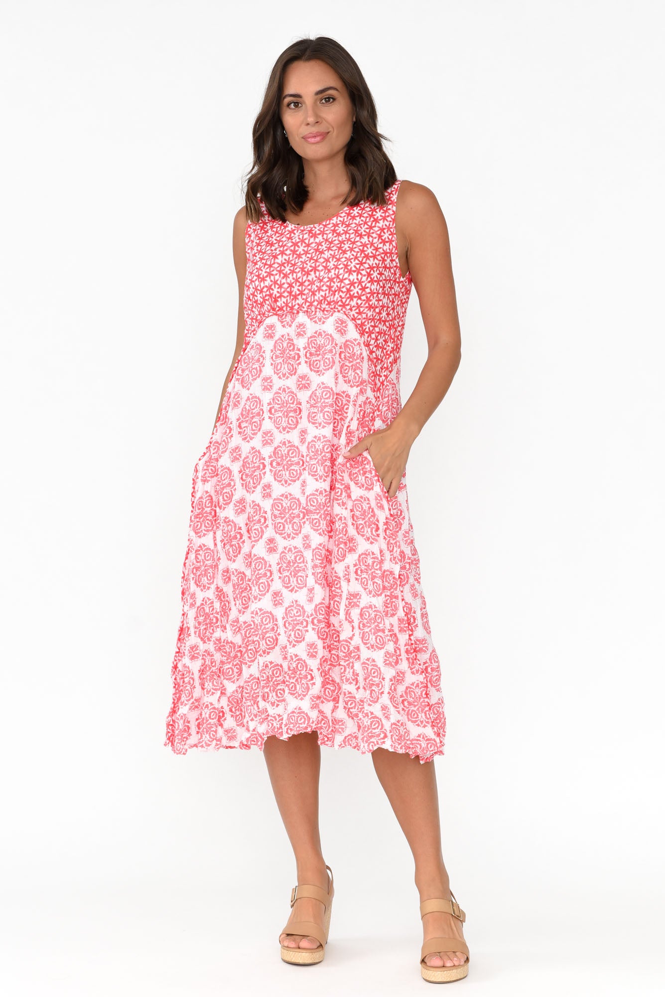 Jolie Red Fiesta Crinkle Cotton Dress