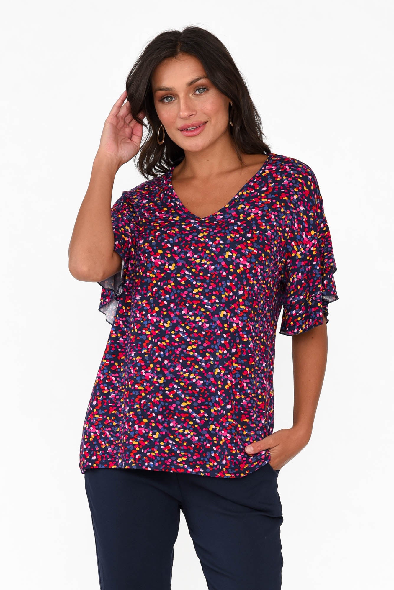 Ripon Confetti Frill Sleeve Top
